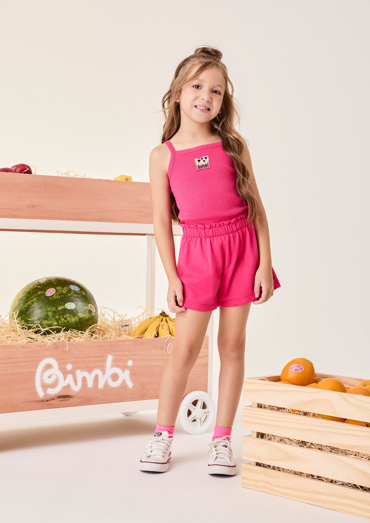 Conjunto Infantil Menina Bimbi com Shorts e Blusa Rosa Melancia