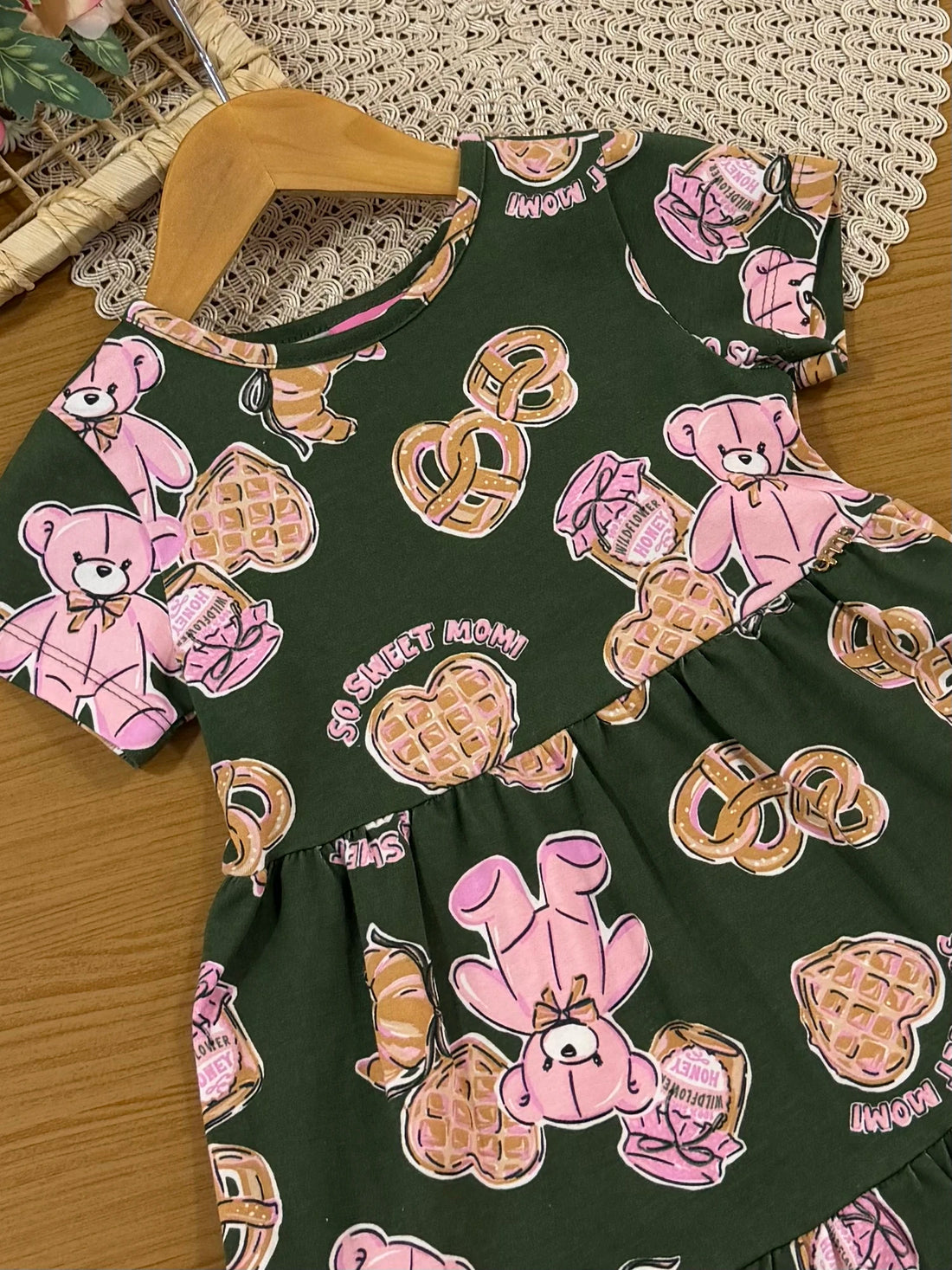 Vestido Infantil Momi Inverno Verde Ursinho Docinhos
