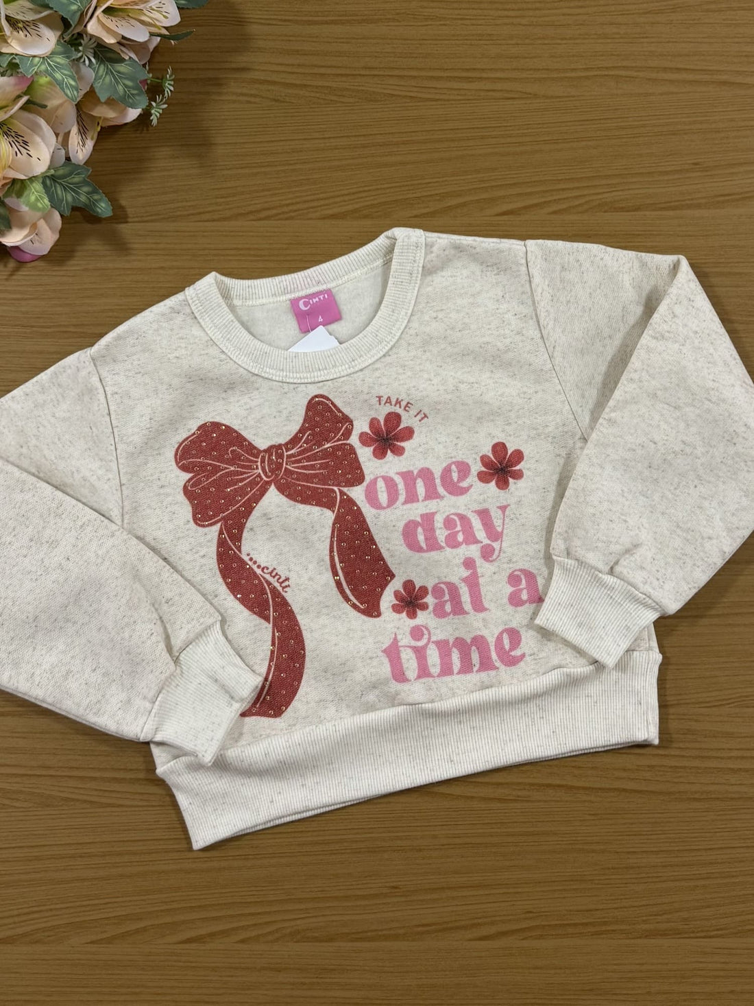 Conjunto Infantil Cinti Inverno Shorts Saia e Moletom Flanelado Laço