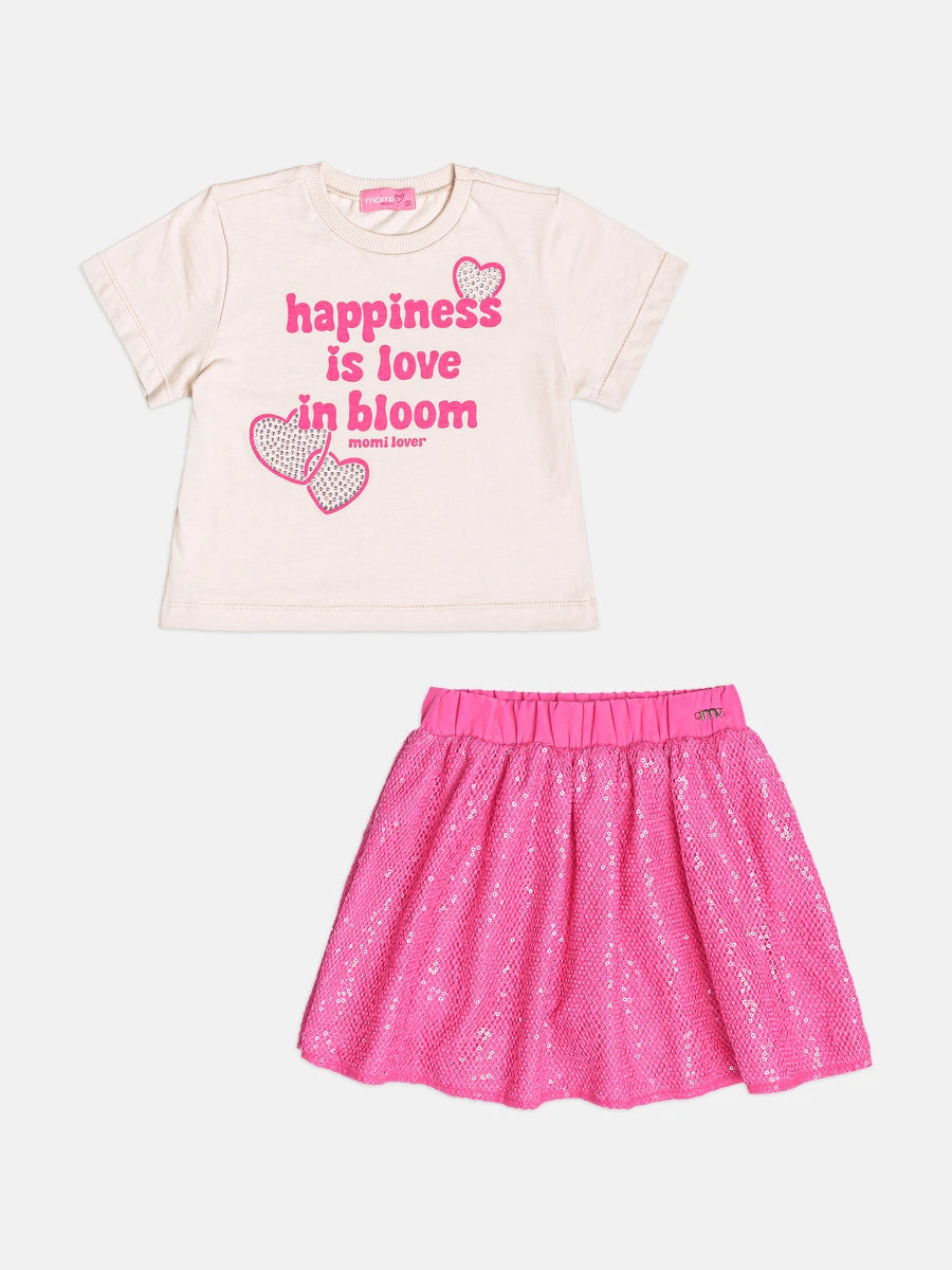 Conjunto Infantil Momi Inverno com Saia Rosa e Blusa Manga Longa Happiness