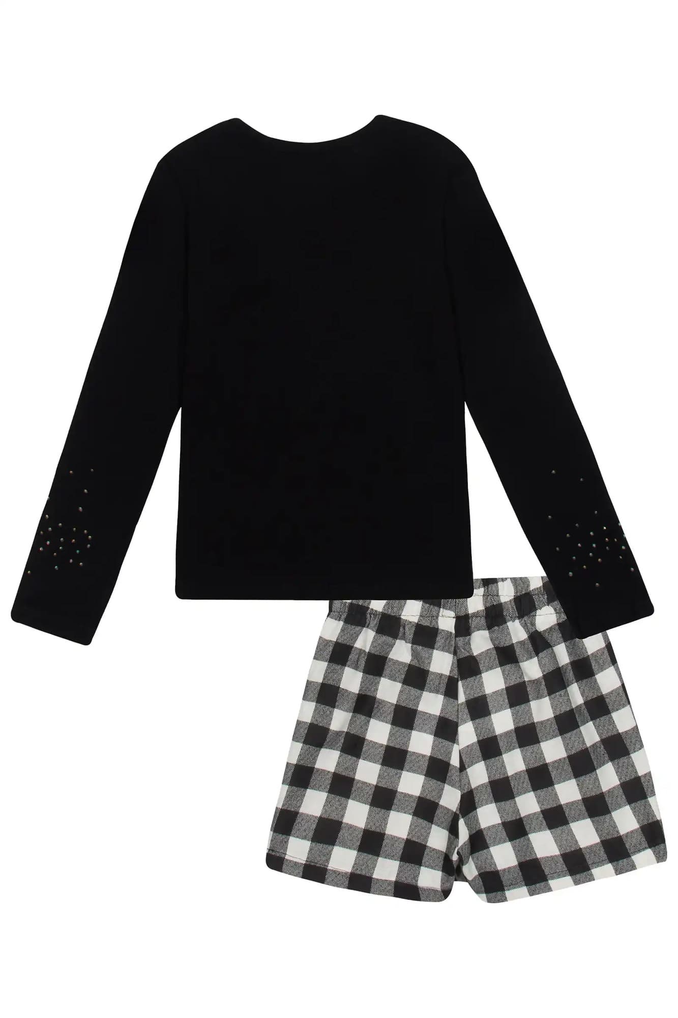 Conjunto Infantil Kukiê Inverno com  Shorts Saia Xadrez e Blusa Manga Longa Preta