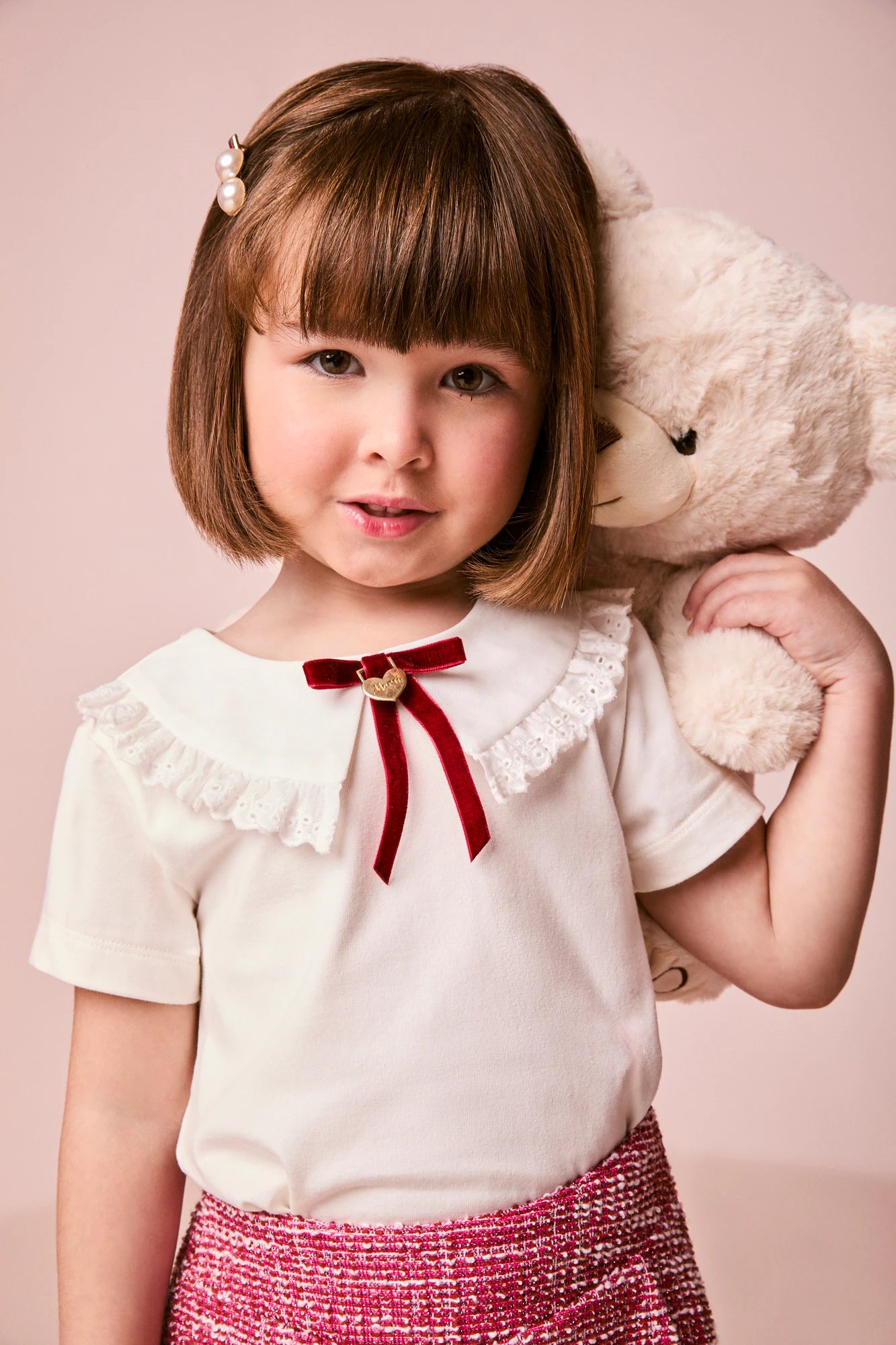 Conjunto Infantil Momi Inverno com Shorts Saia Rosa e Blusa Manga Longa  Lacinho