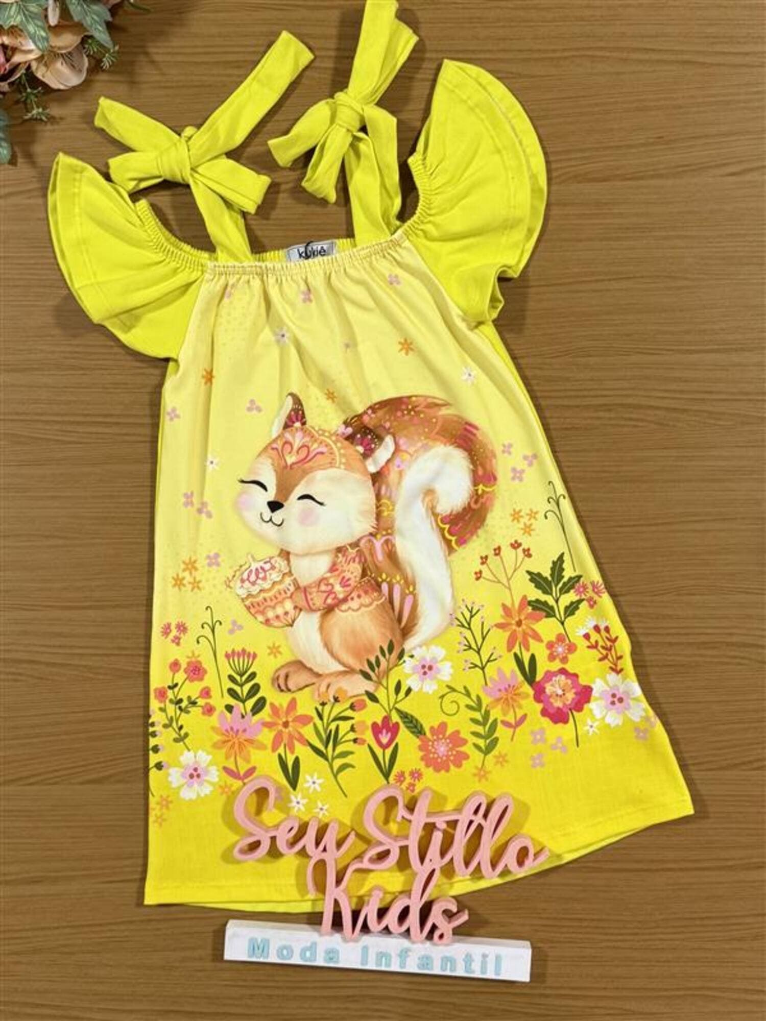 Vestido Infantil Kukiê  Manga Cavada Amarelo Esquilinho