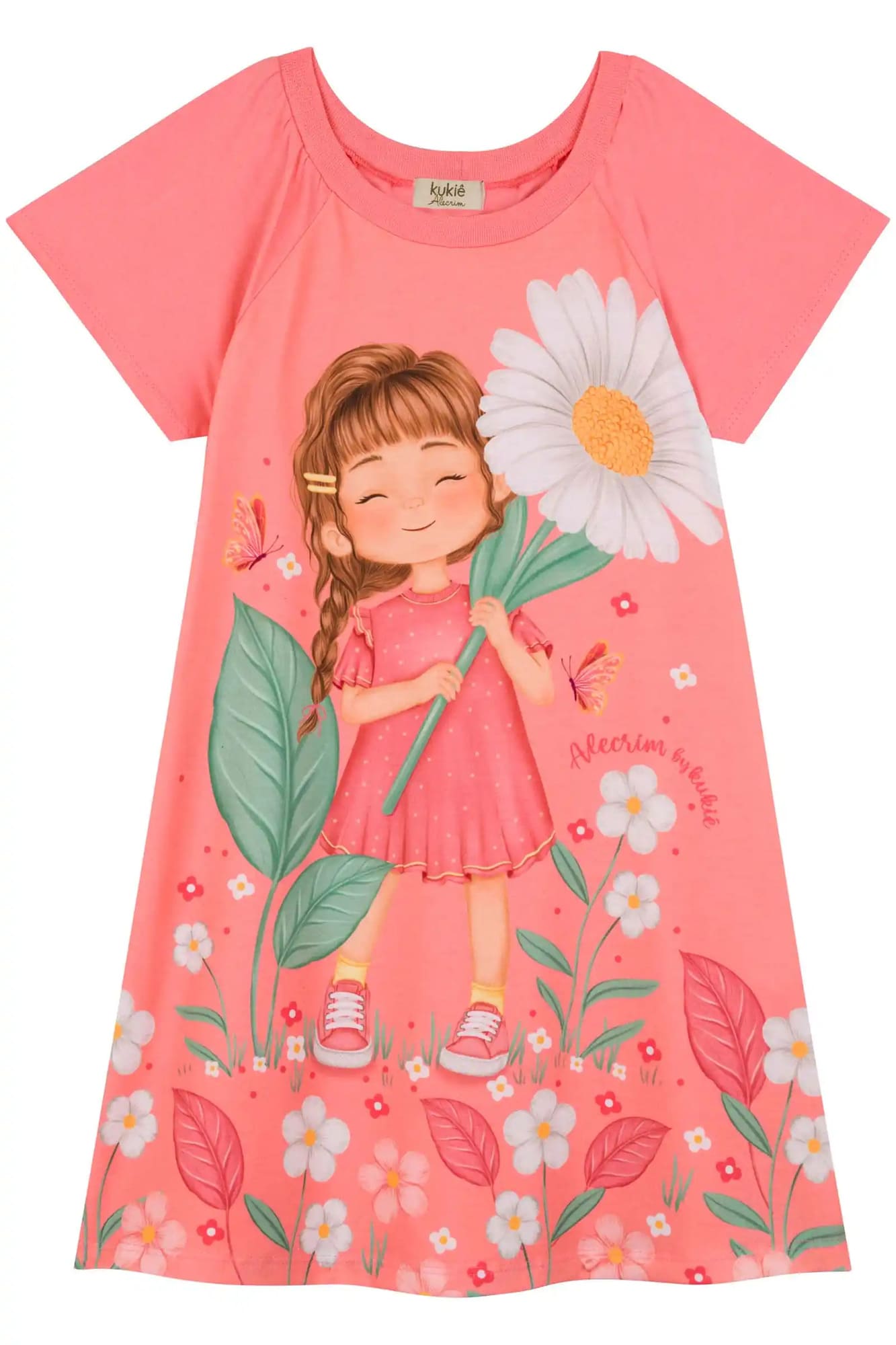 Vestido Infantil Kukiê Verão Rosa Menina no Jardim