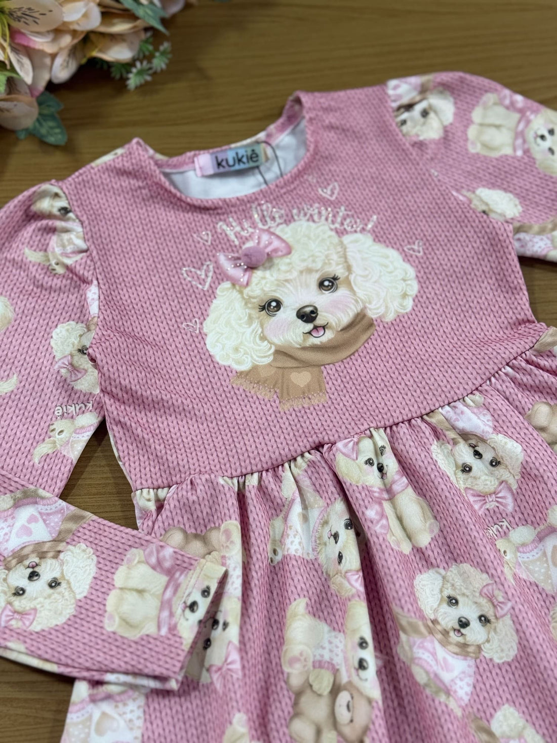 Vestido Infantil Kukie Inverno Rosa Cachorrinha