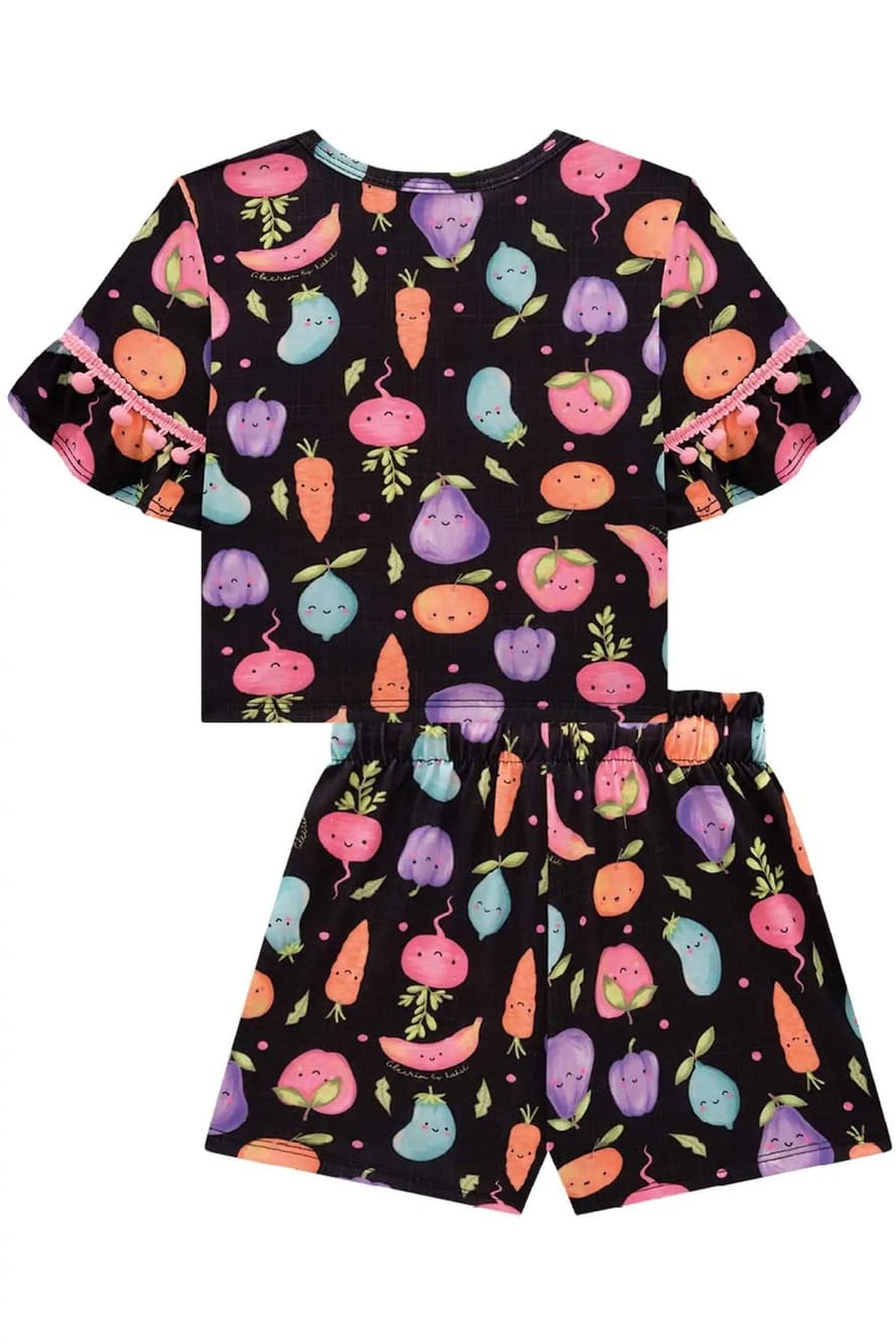 Conjunto Infantil Kukie Alecrim Verão Shorts e Blusa Preta Ursinha