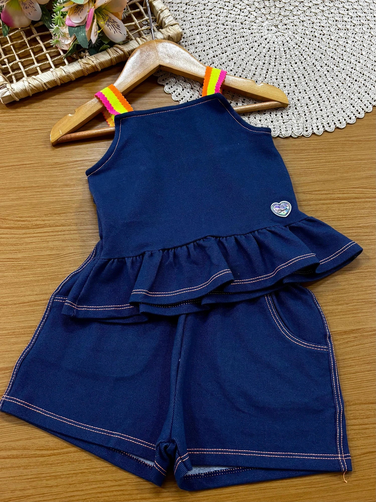Conjunto Infantil Menina Cinti com Shorts e Blusa Azul Marinho