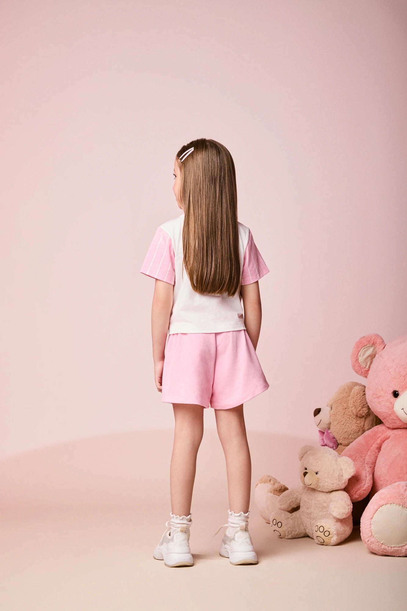 Conjunto Infantil Momi Inverno com Shorts Rosa e Blusa Manga Curta Listrada Stitch Aloha Disney