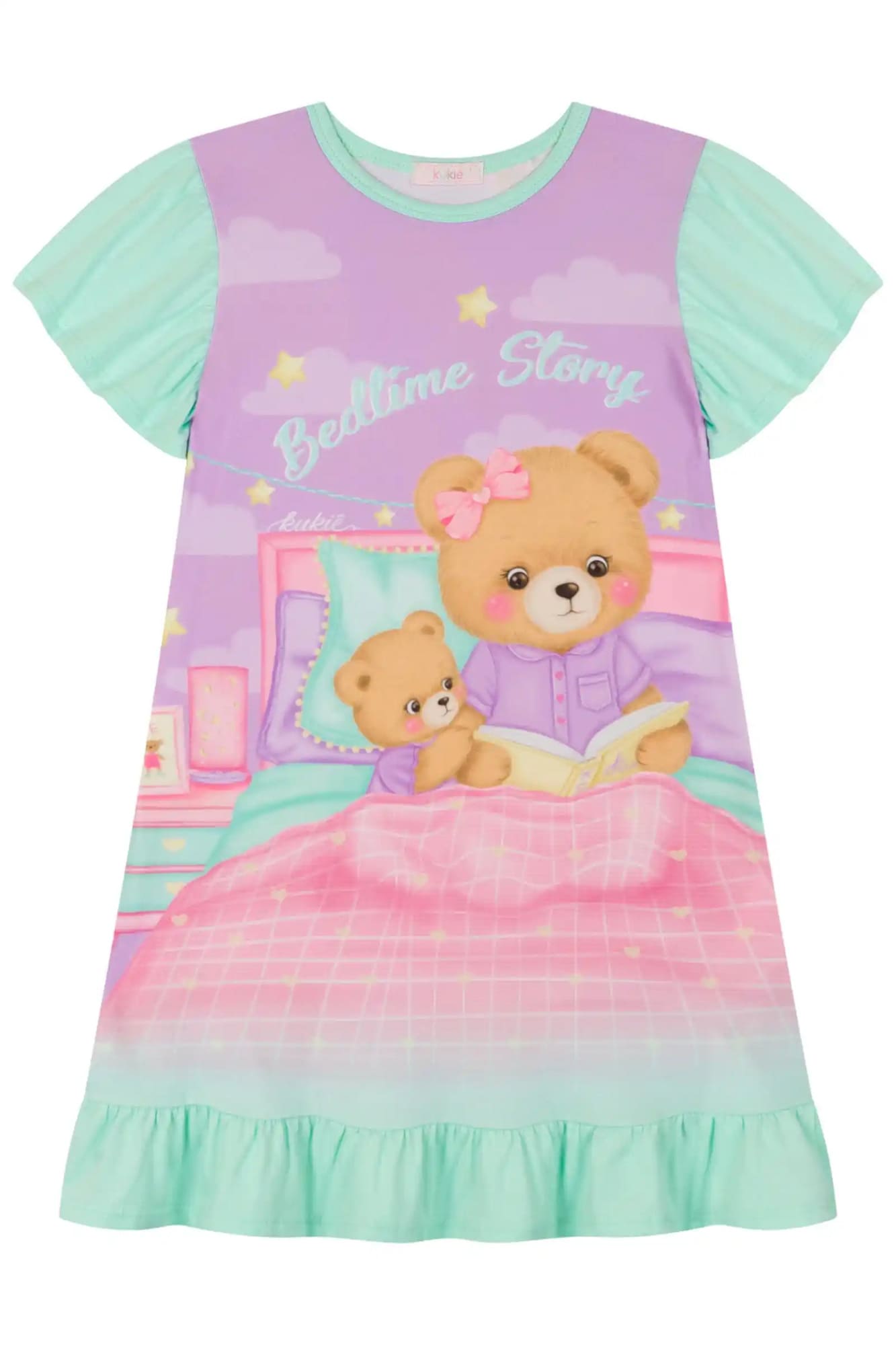 Camisola Infantil Kukiê Verão Colorida Hora de Dormir com Tapa Olhos