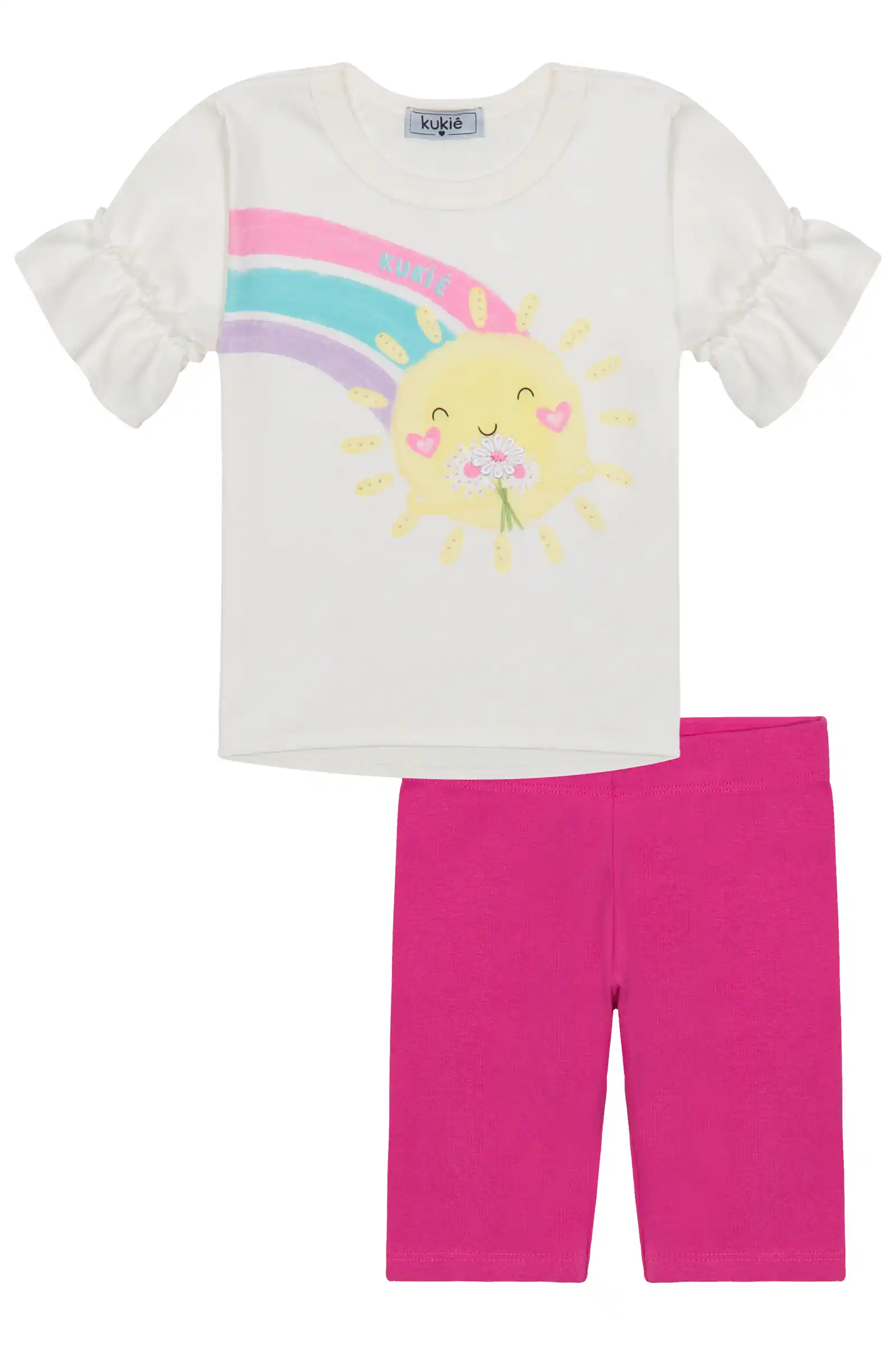Conjunto Infantil Kukiê com Shorts Ciclista Rosa e Blusa Manga Curta Solzinho