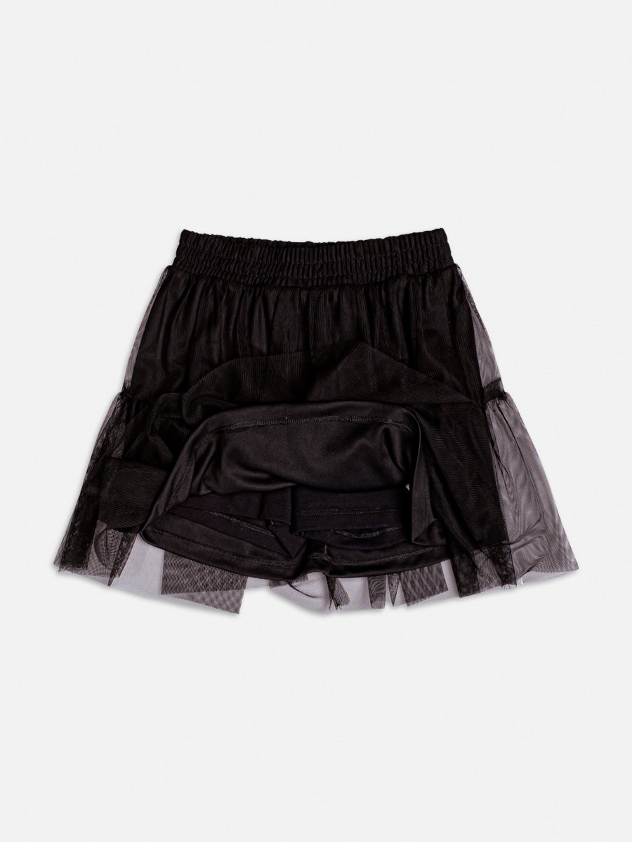 Conjunto Infantil Momi com Saia em Tule Preta e Blusa Bege Hello Kitty