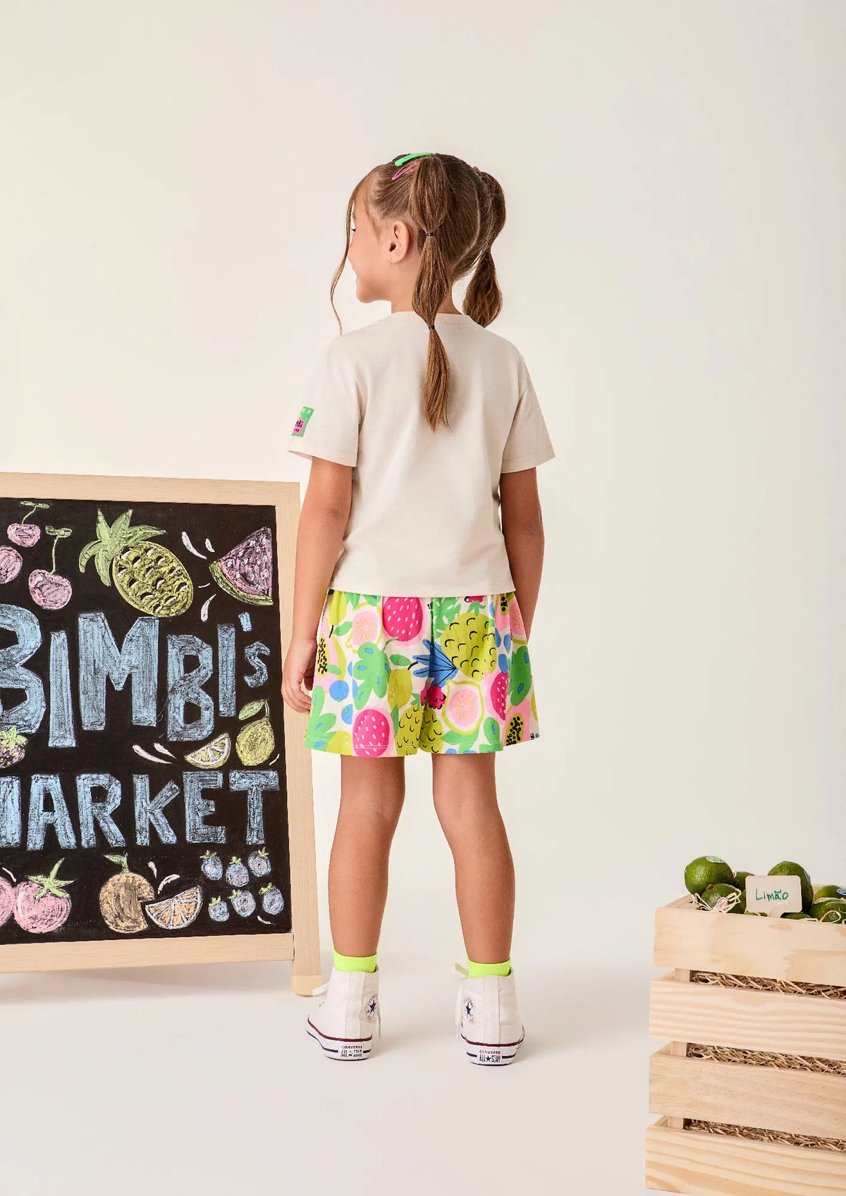 Conjunto Infantil Menina Bimbi Shorts e Blusa Bege Frutinhas