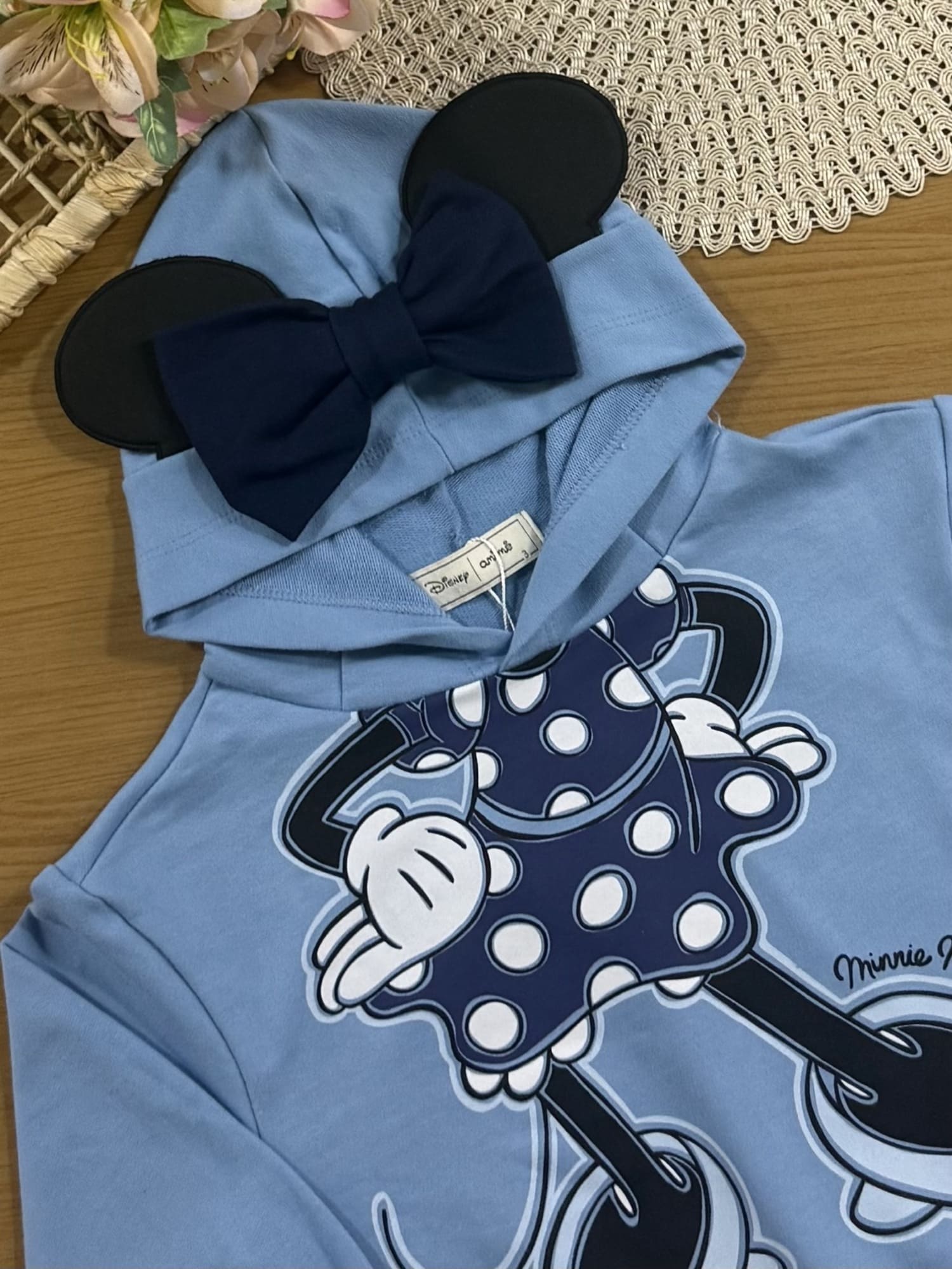 Moletom Infantil Animê Inverno sem Flanela Azul Minnie com Lacinho Disney