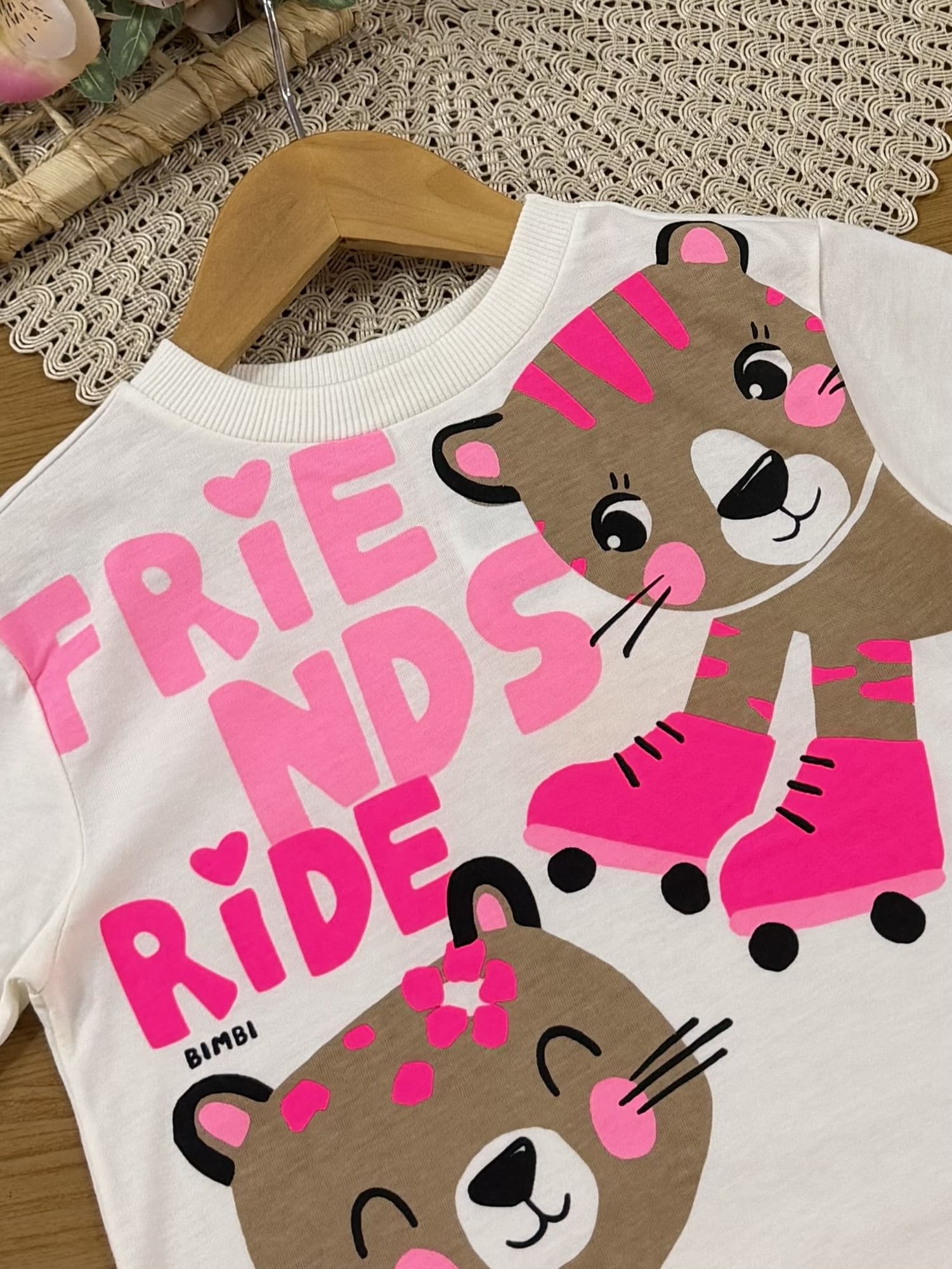 Blusa Infantil Bimbi Inverno Manga Curta Rosa Oncinha Friends