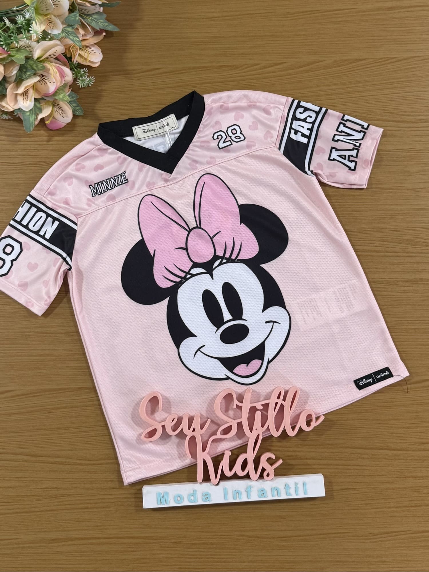 Blusa Infantil Animê Inverno Manga Curta Rosa Minnie Disney