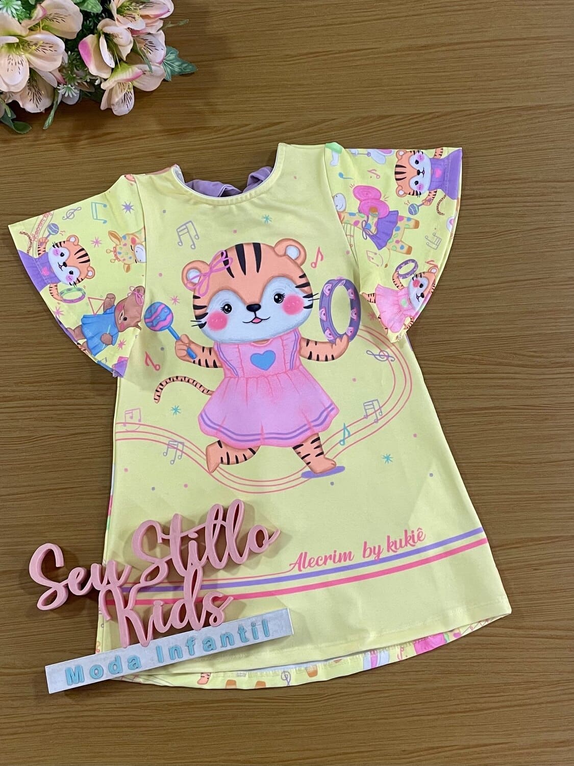 Vestido Infantil Kukie Alecrim Verão Amarelo Musical