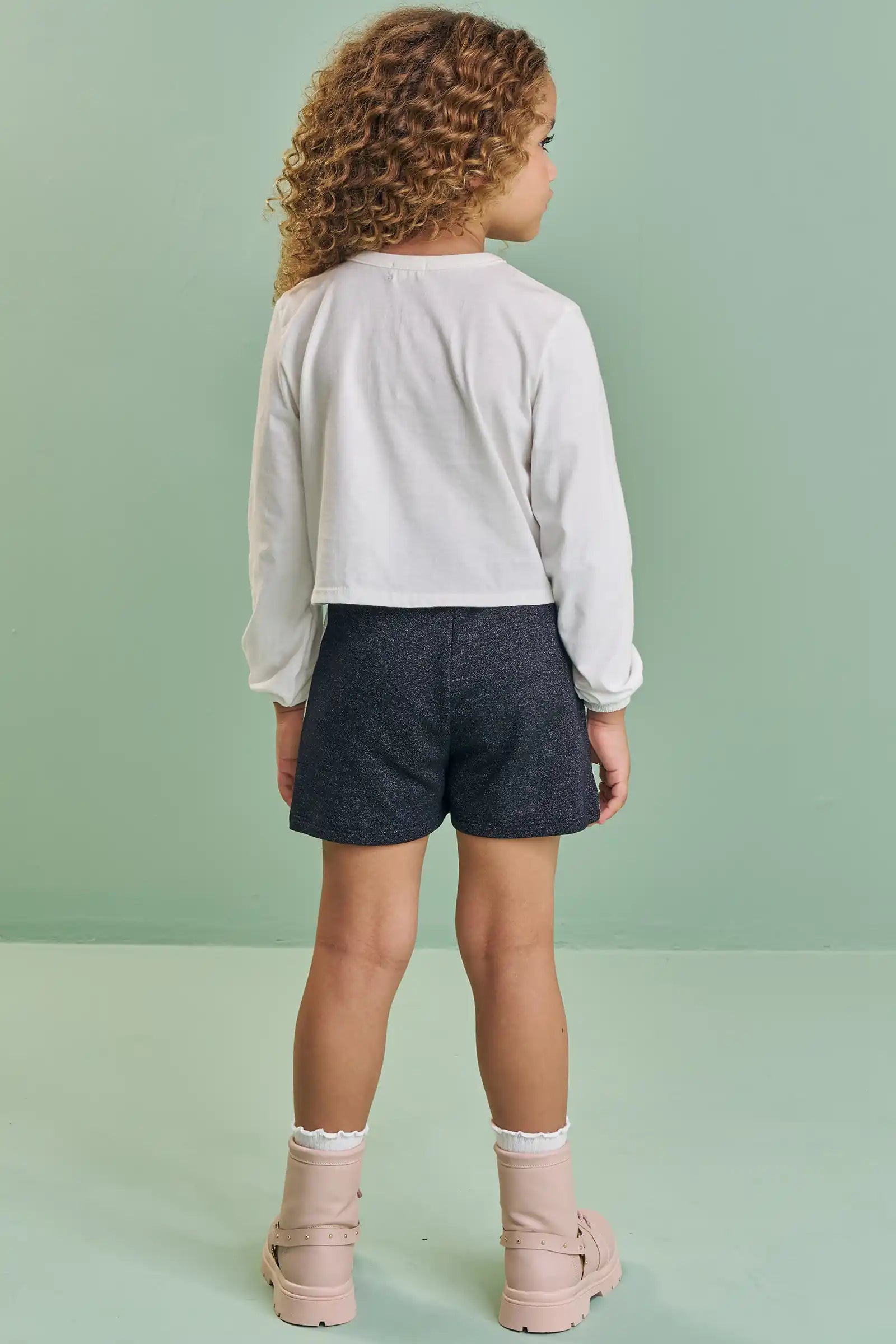 Conjunto Infantil Kukiê Inverno com Shorts Preto e Blusa Manga Longa Pandinha