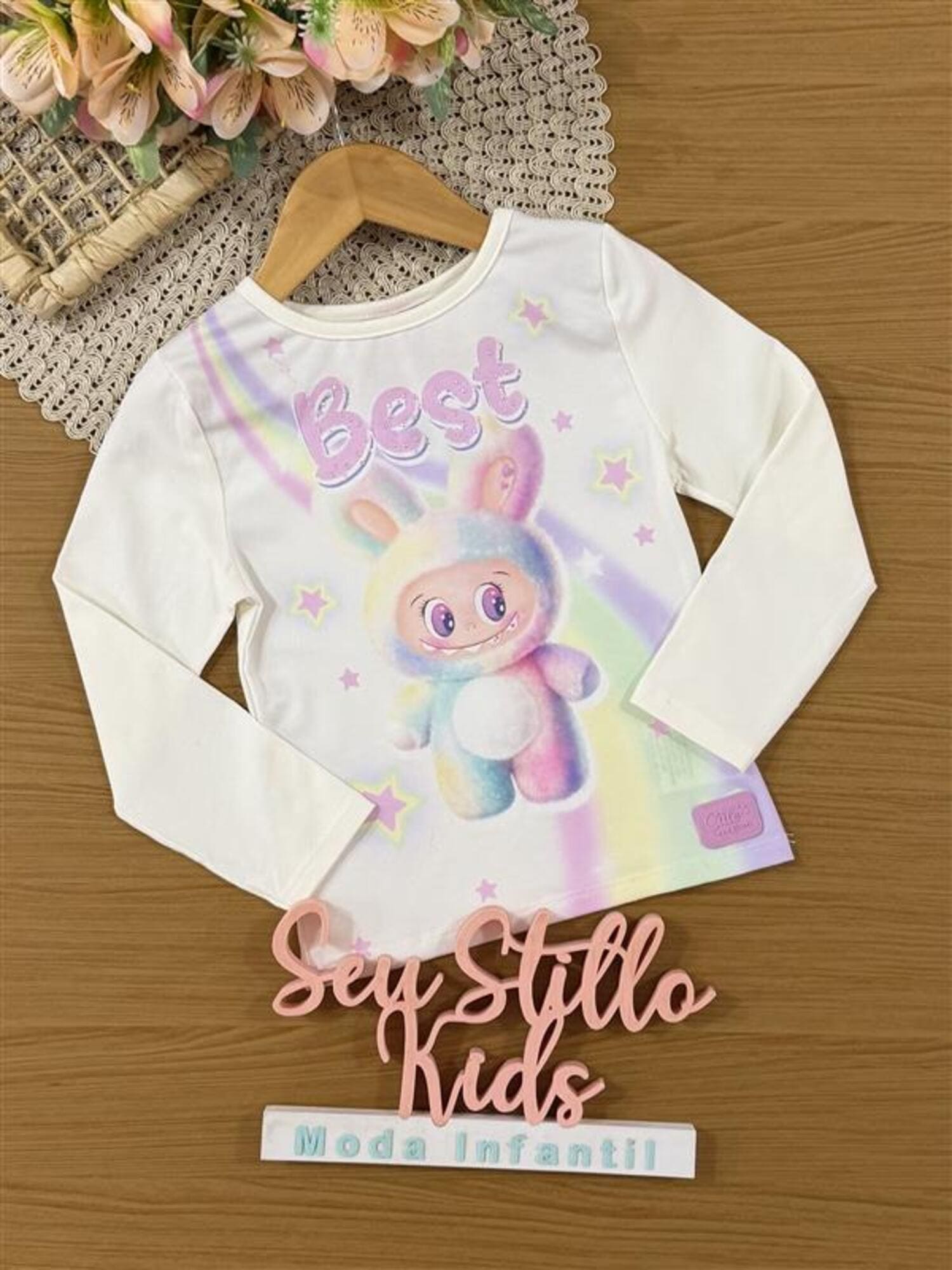 Blusa Infantil Cinti Inverno Manga Longa Branca Labubu