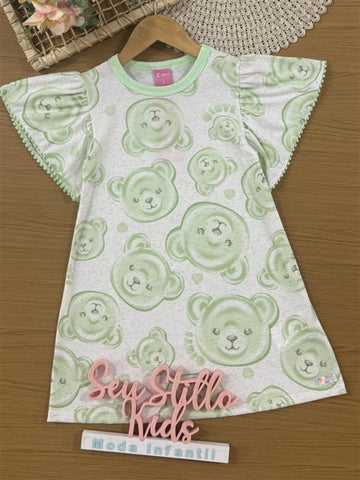 Vestido Infantil Cinti Verão Verde Ursinhas