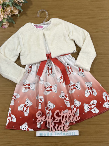 Vestido Infantil Cinti Inverno Ursinho com Bolero