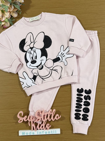 Conjunto Infantil Animê Inverno com Calça e Casaco Rosa Minnie Disney