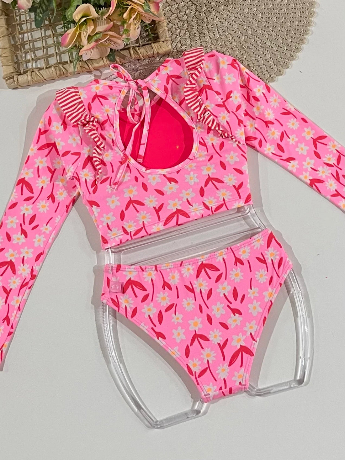Biquíni Infantil Siri Kids Cropped Manga Longa Rosa Talita Bela 43218