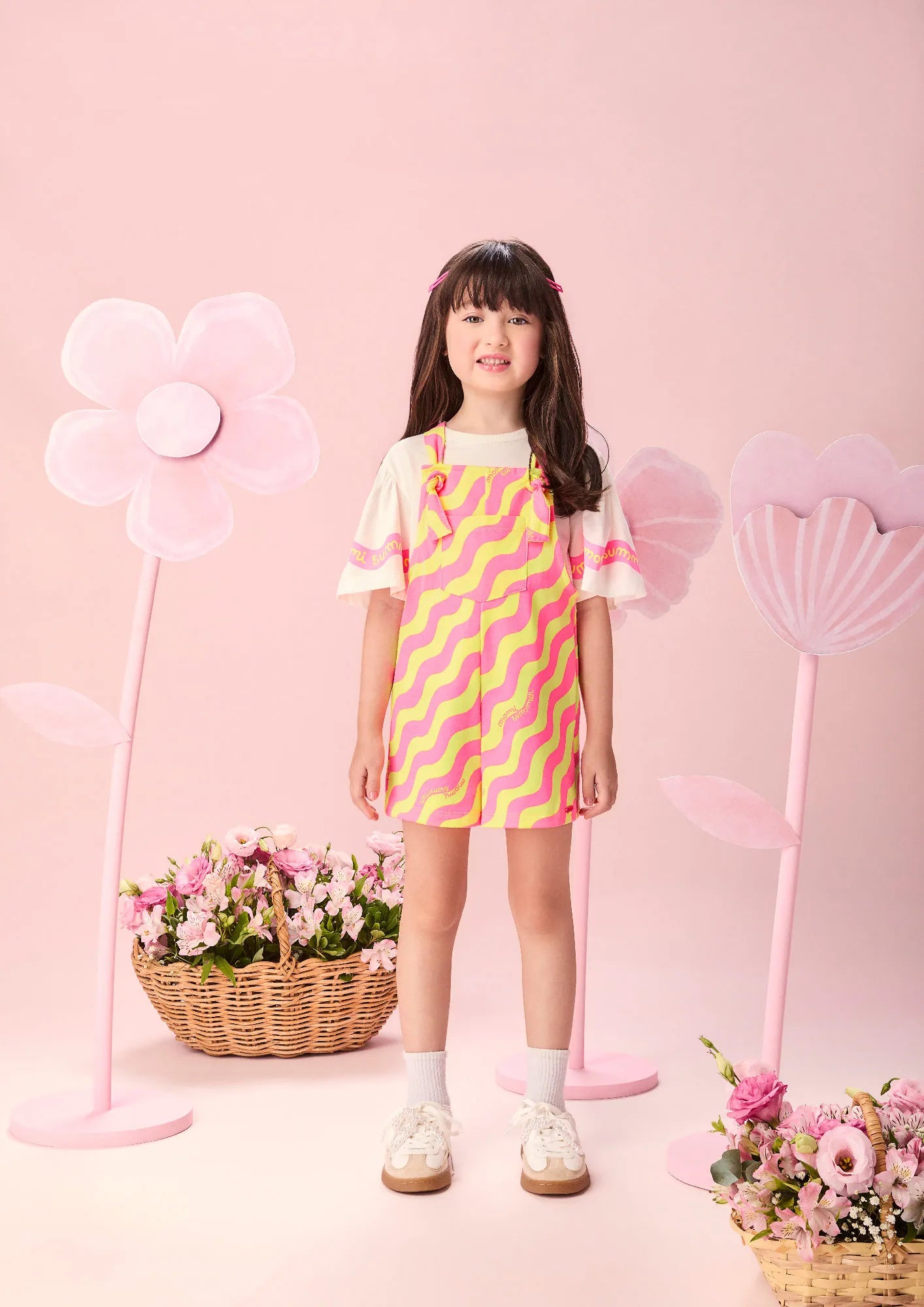 Blusa Infantil Menina Momi Branca Ondas Neon