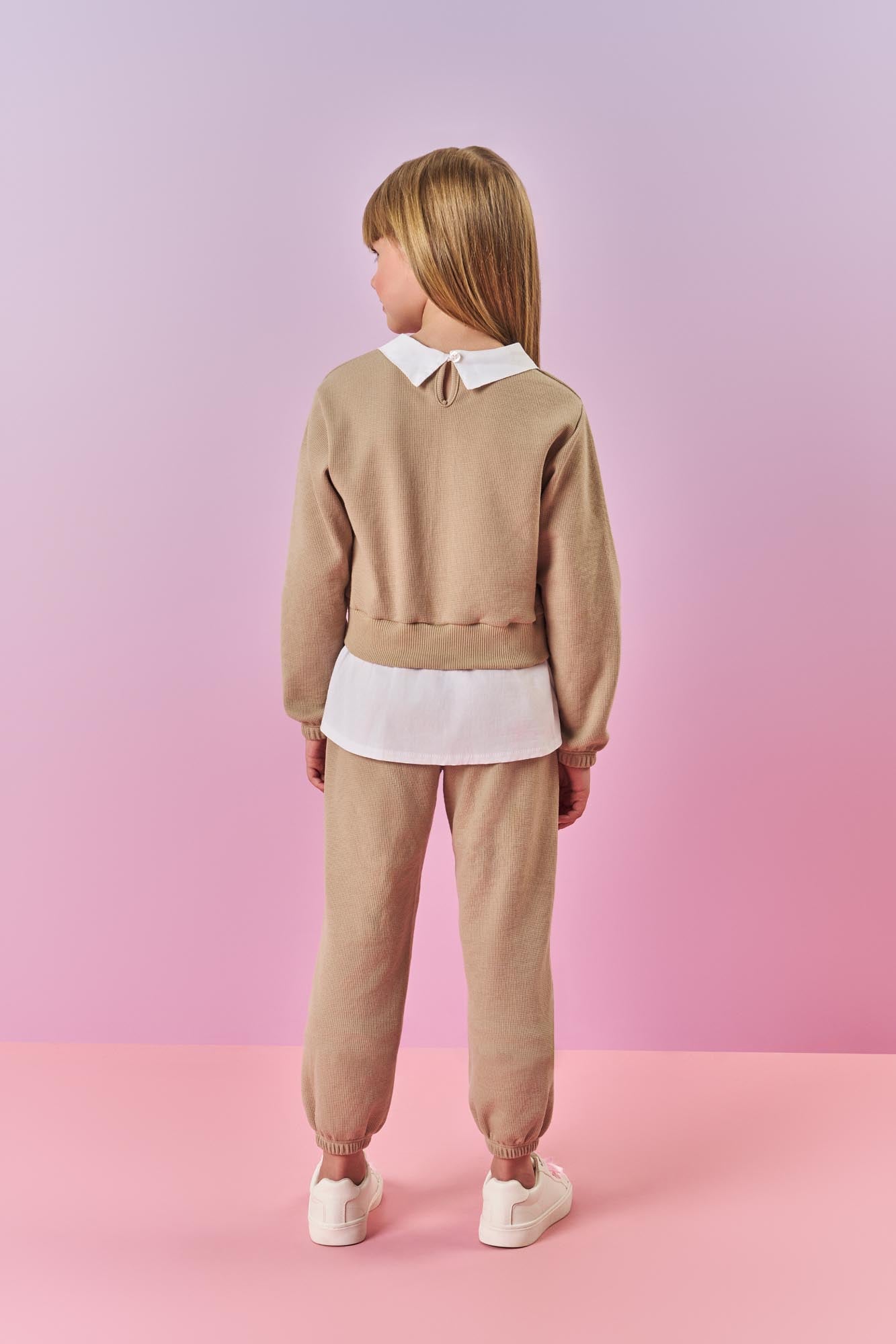 Conjunto Infantil Cinti Inverno com Calça e Casaco Bege com Strass