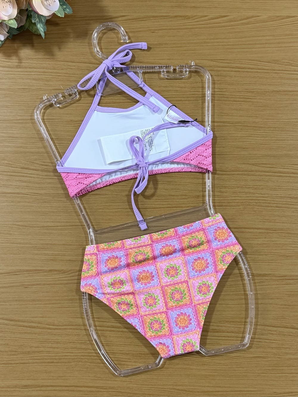 Biquíni Infantil Kukie Rosa Crochê Florzinha