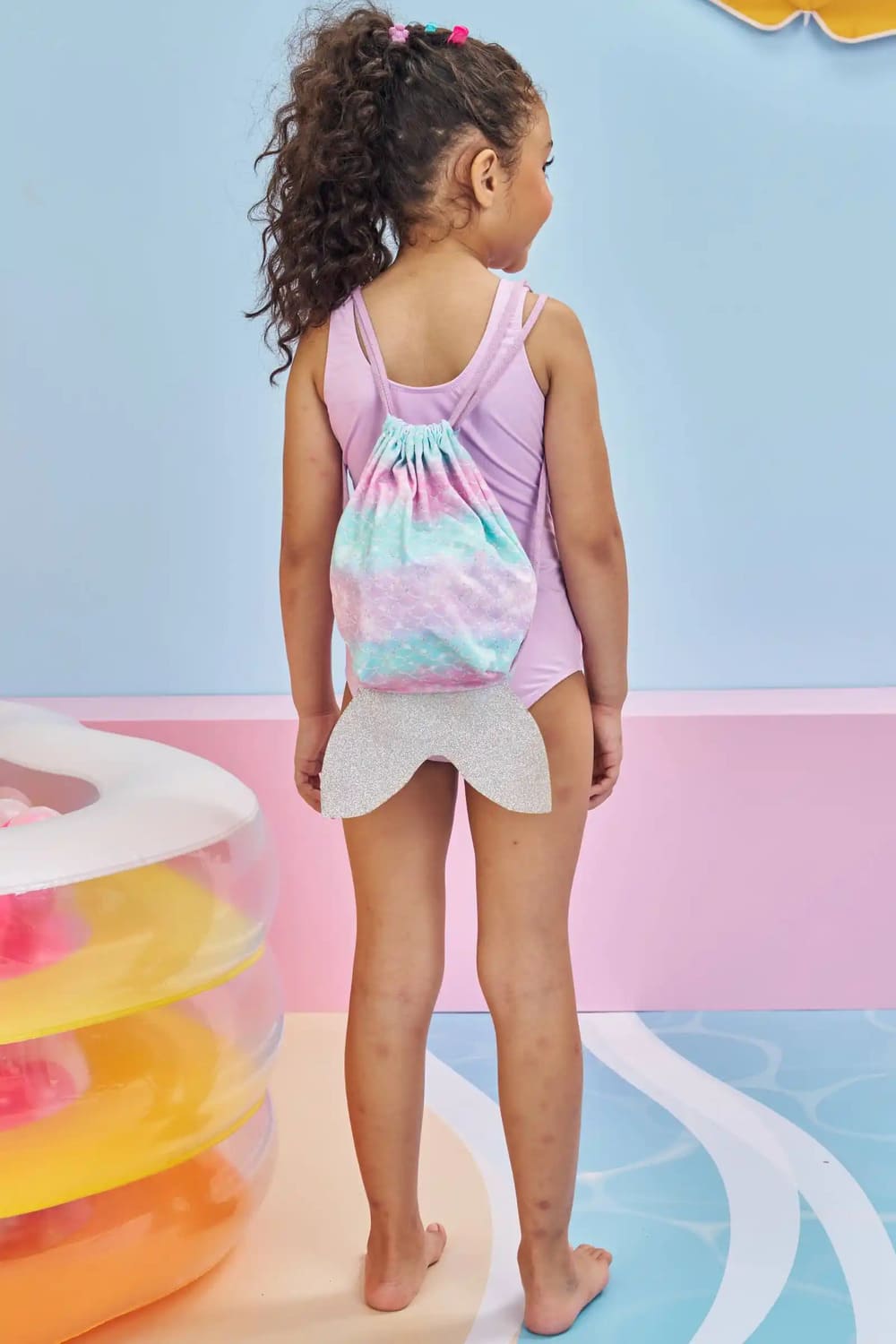 Maiô Infantil Kukie Verão Lilás Sereia com Strass e Bolsinha