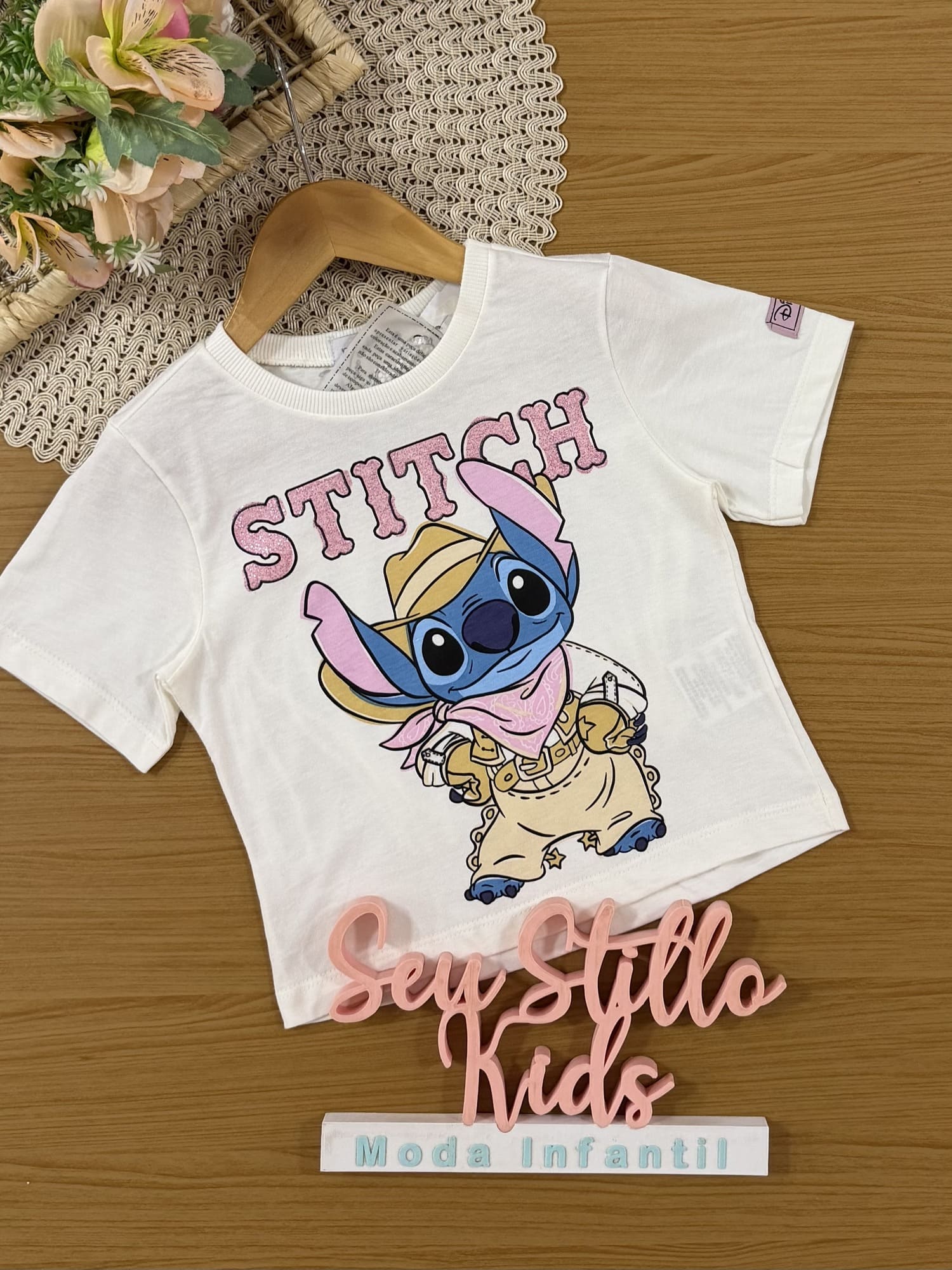 Blusa Infantil Momi Inverno Branca Stitch Cowboy Disney