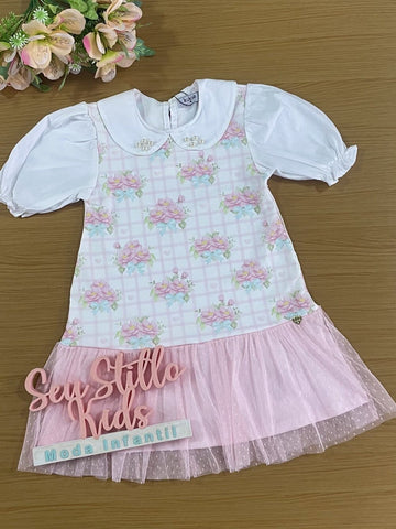 Vestido Infantil Kukie Verão Branco Florzinha