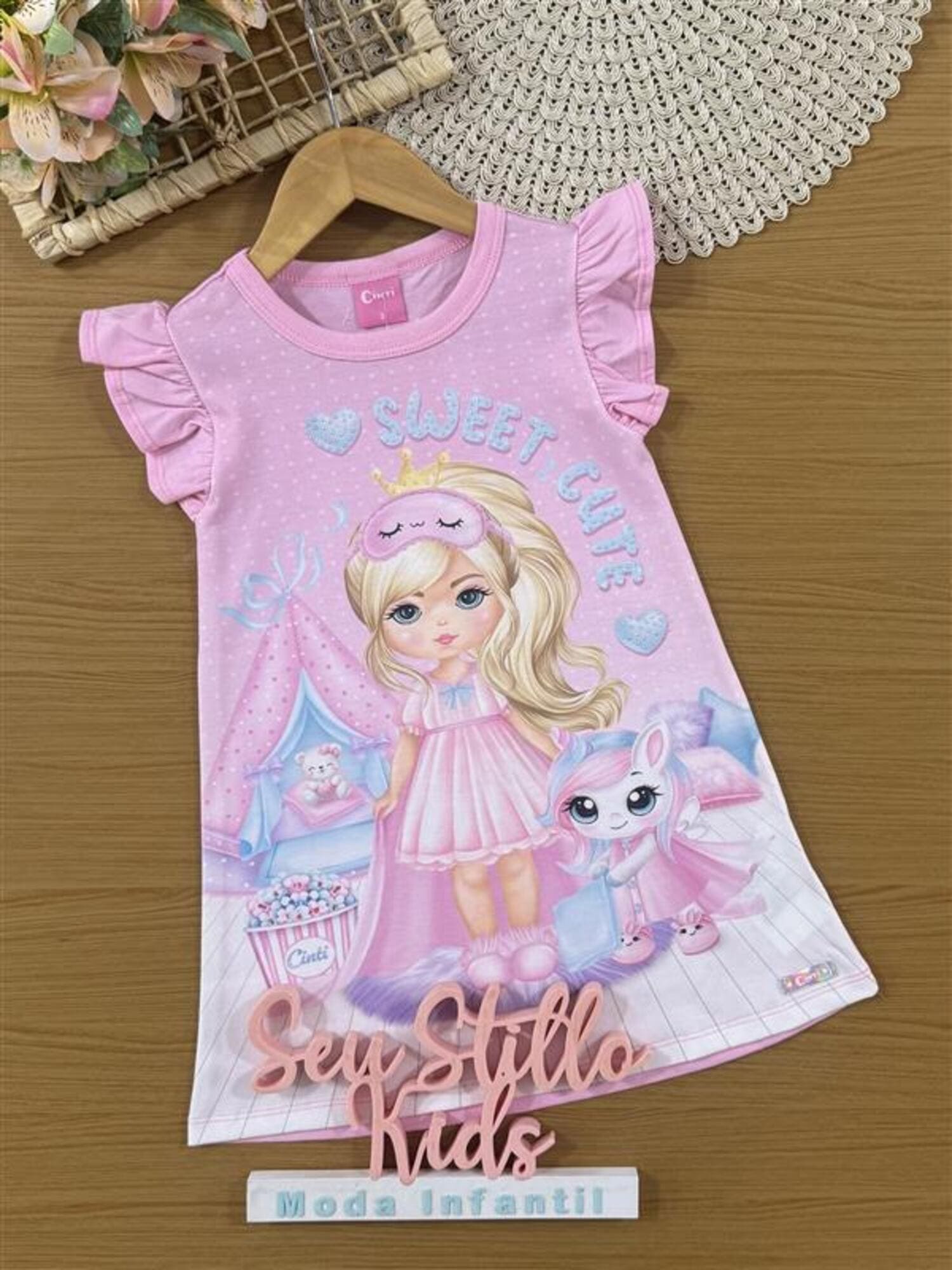 Camisola Infantil Cinti Verão Rosa Menininha e Unicórnio Sweet Cute