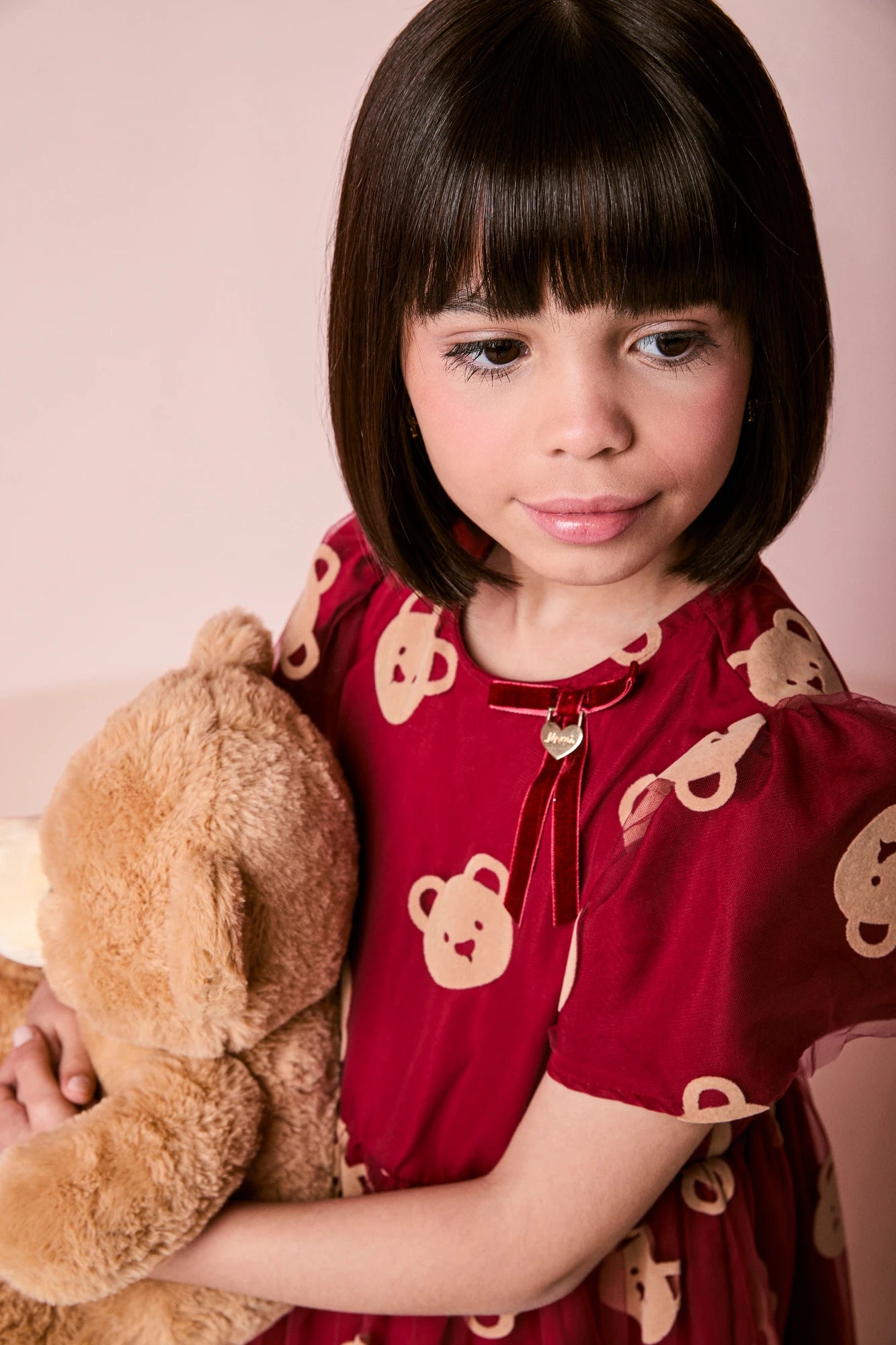 Vestido Infantil Momi Inverno Vermelho em Tule Ursinhos