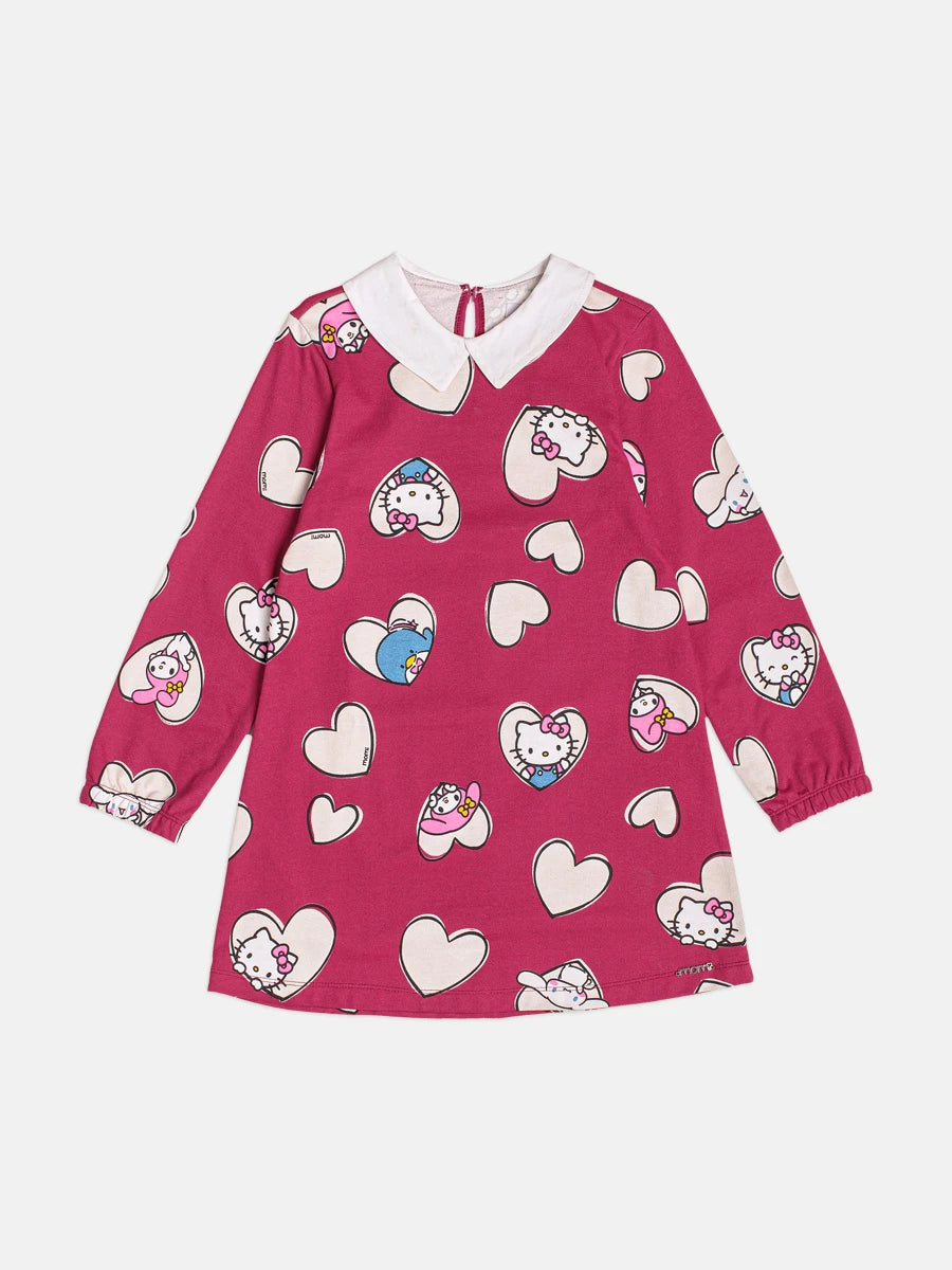 Vestido Infantil Momi Inverno Vinho Hello Kitty Love