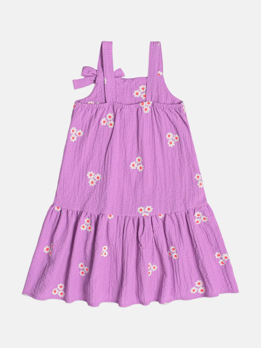 Vestido Infantil Bimbi Roxo Florzinhas Bordadas