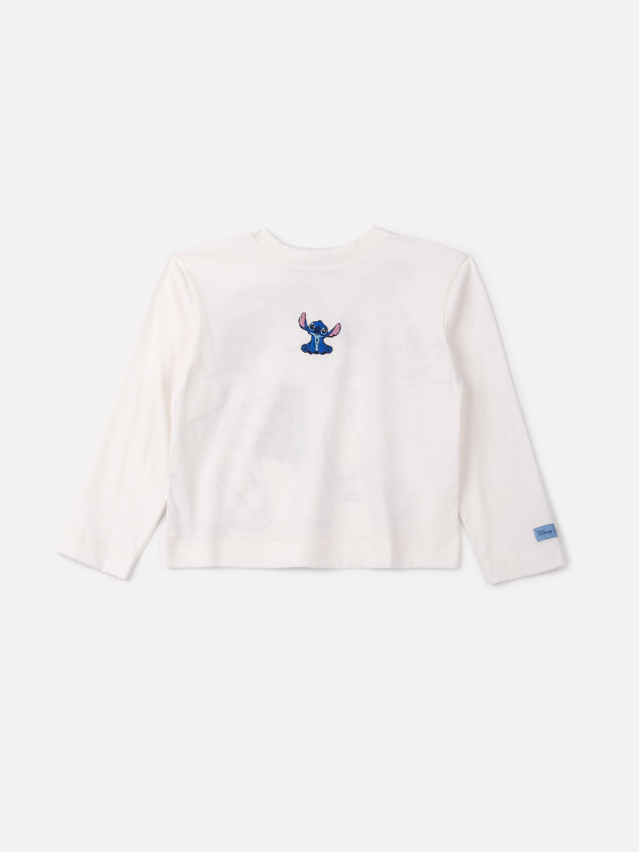 Blusa Infantil Animê Inverno Manga Longa Branca Stitch Disney