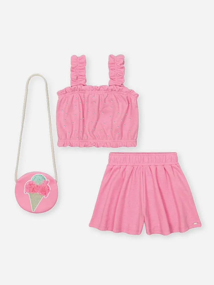 Conjunto Infantil Menina Cinti com Shorts e Blusa Rosa Strass