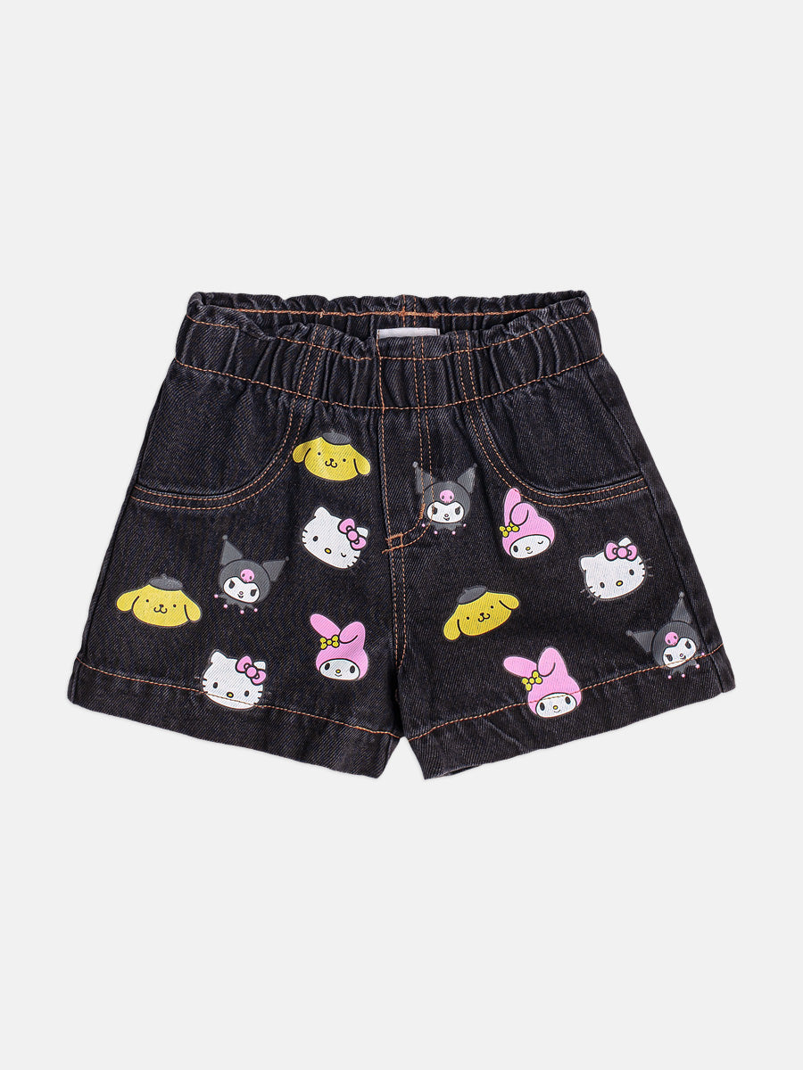 Shorts Infantil Momi Inverno Jeans Preto Hello Kitty