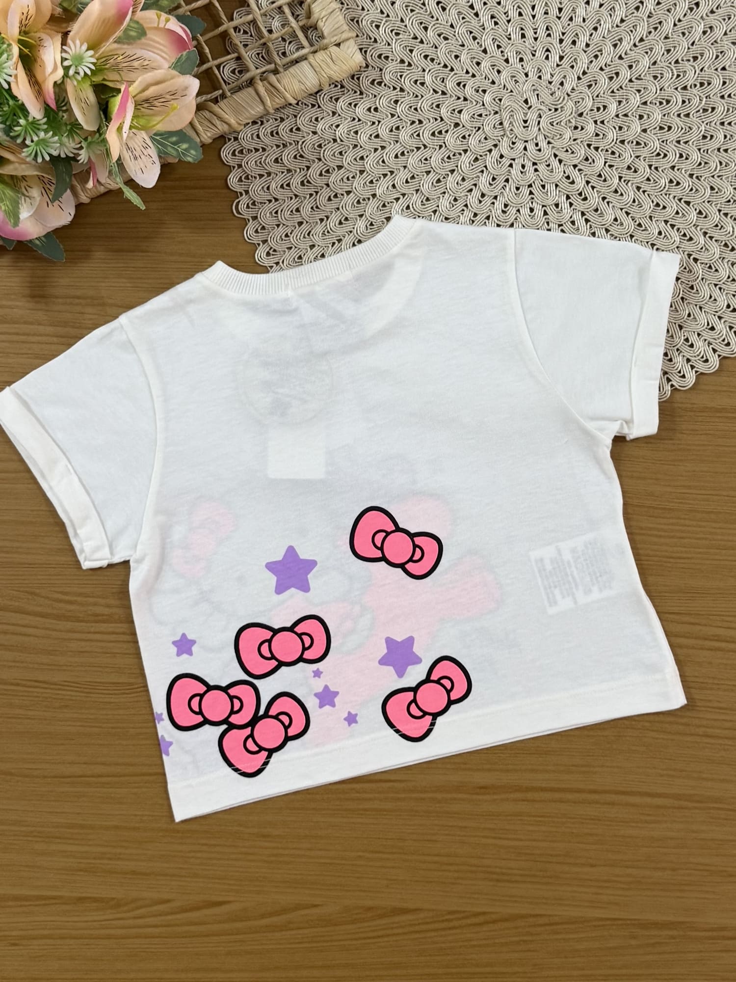 Conjunto Infantil Momi Verão com Shorts Rosa e Blusa Branca Hello Kitty Unicórnio