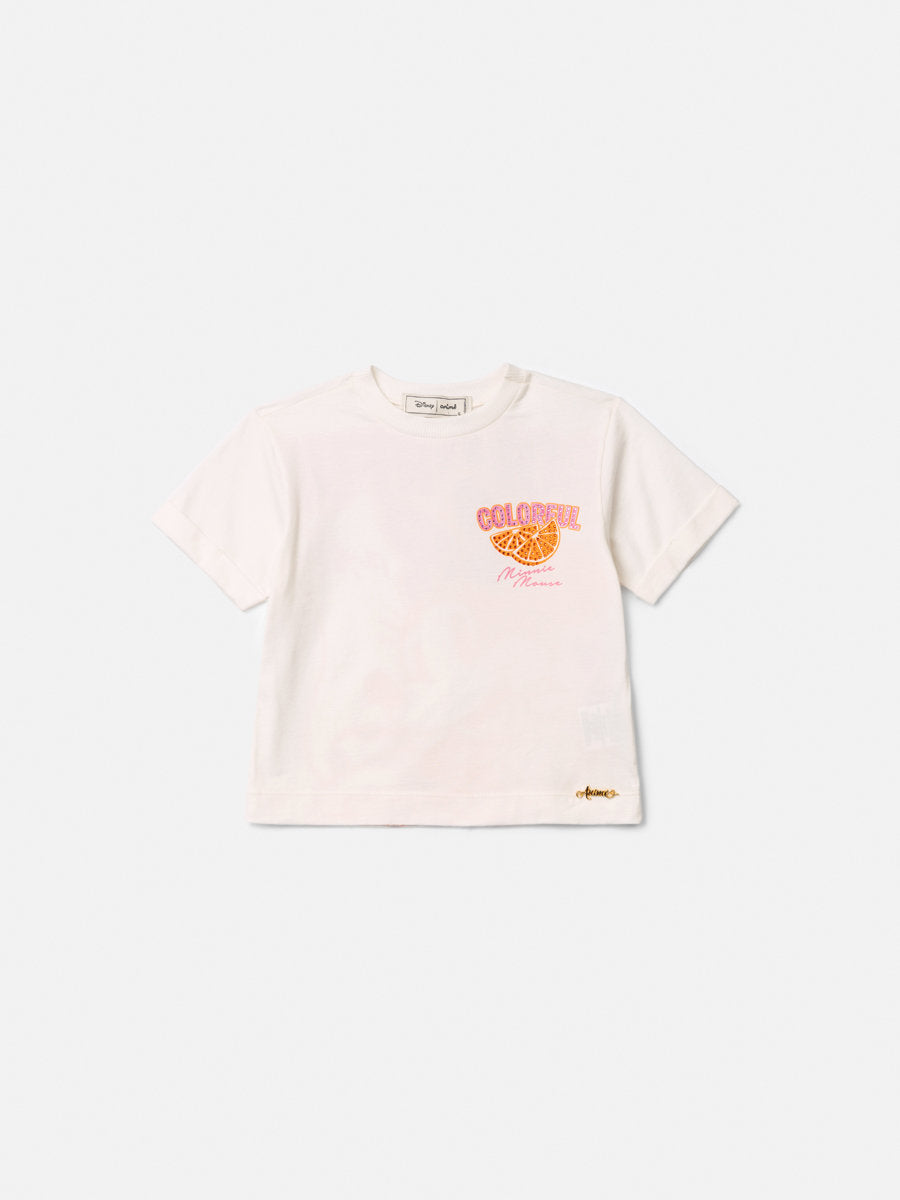 Blusa Infantil Menina Animê Branca Colorful Minnie Disney