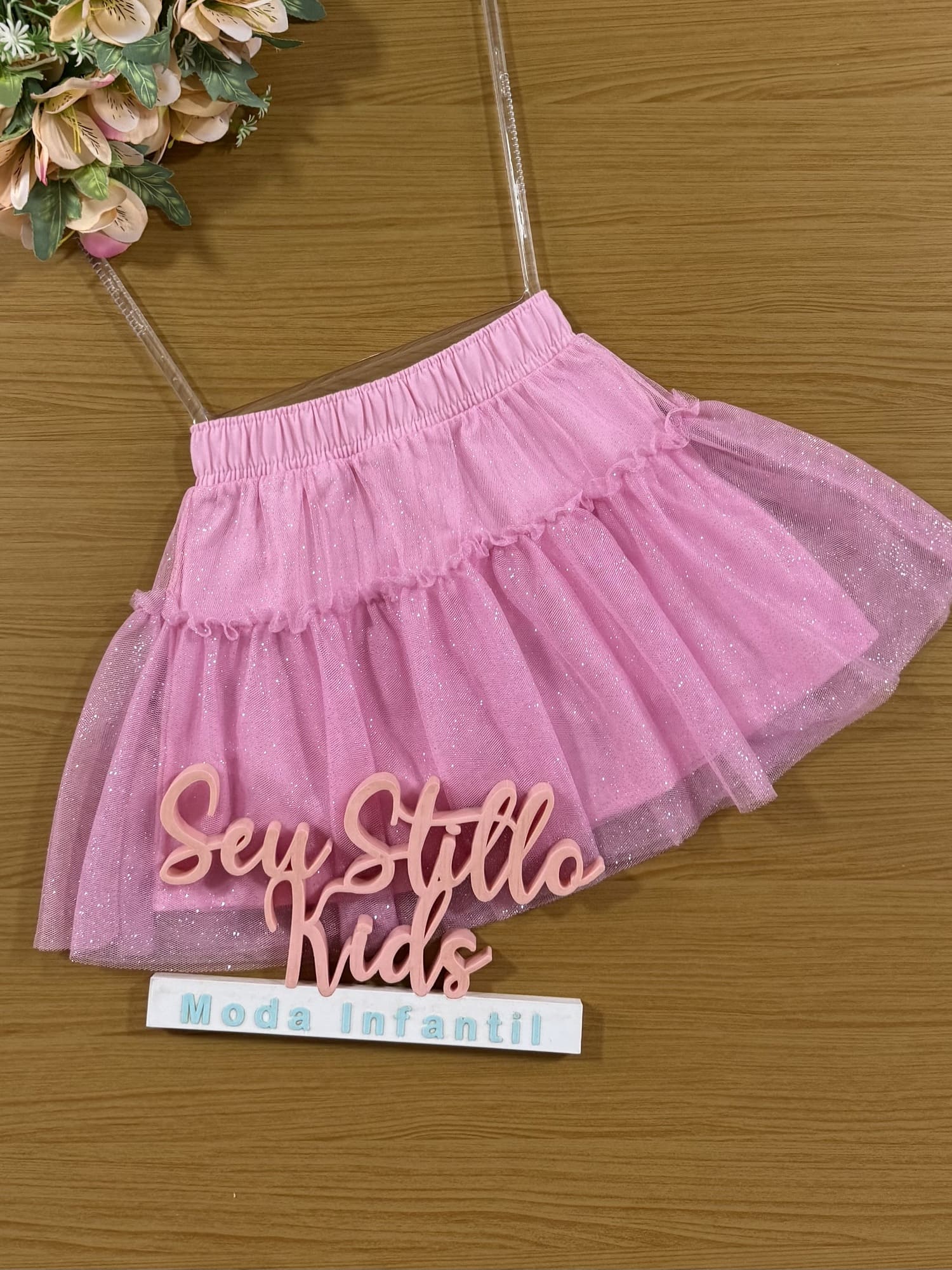 Saia Infantil Cinti Inverno Tule Rosa Glitter