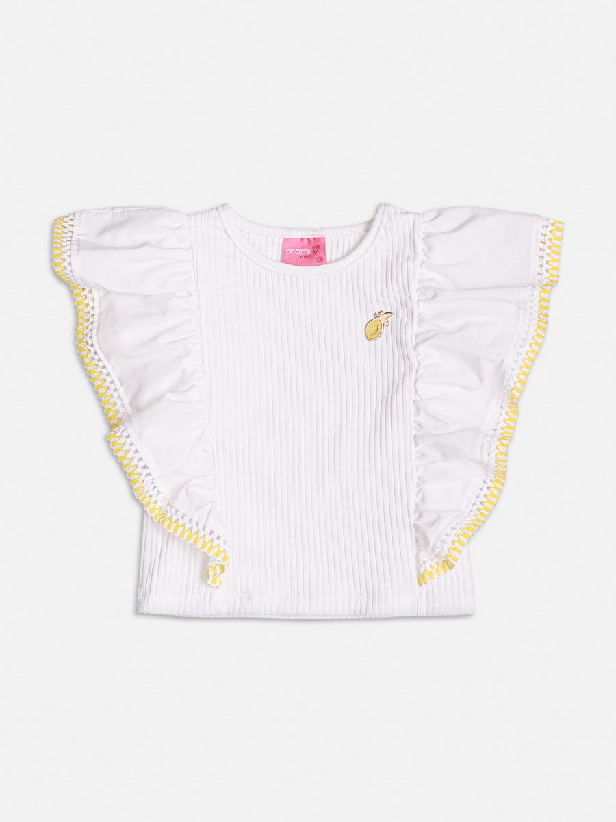 Conjunto Infantil Momi Verão Shorts Amarelo e Blusa Babado