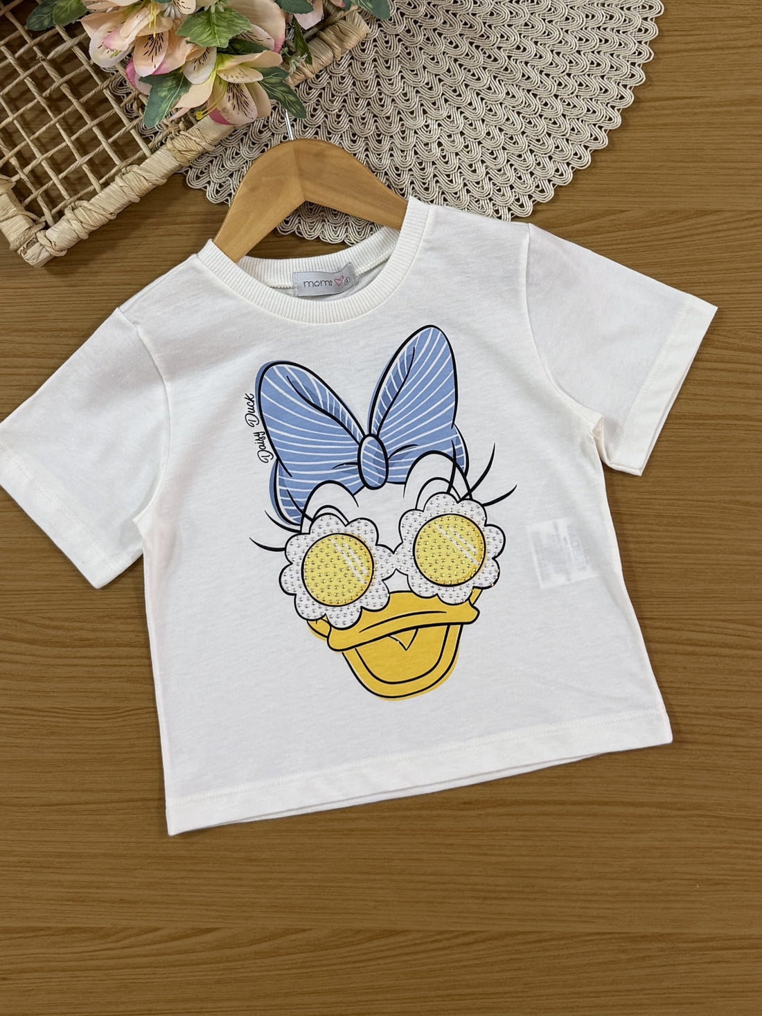 Conjunto Infantil Momi Verão com Saia Amarela em Tule e Blusa Branca Daisy com Strass Disney