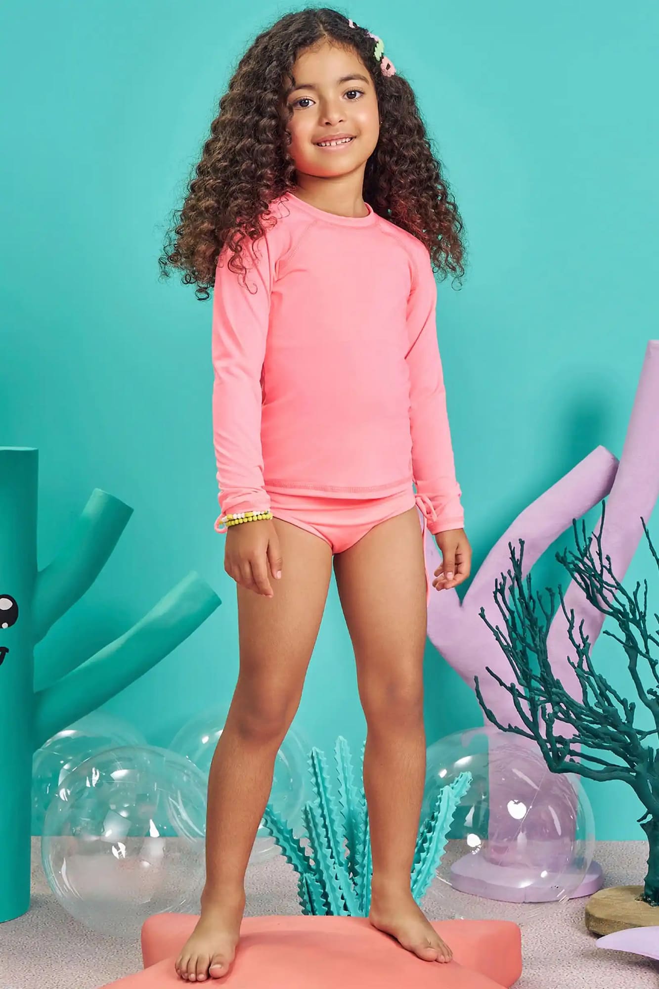 Blusa Infantil com Proteção Solar Kukiê Verão Rosa Neon