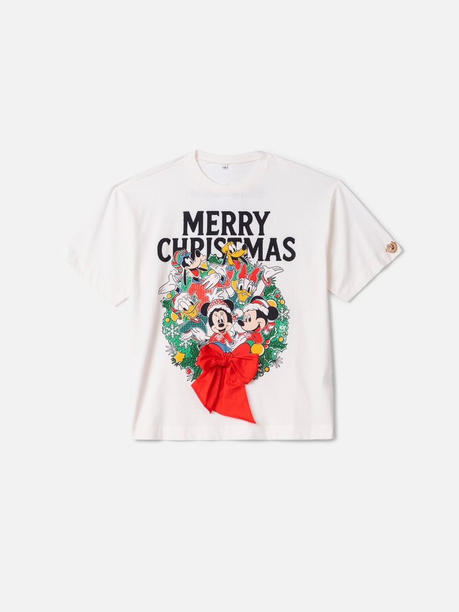 Blusa Infantil Animê Verão Branca Mickey e Amigos Natal Disney
