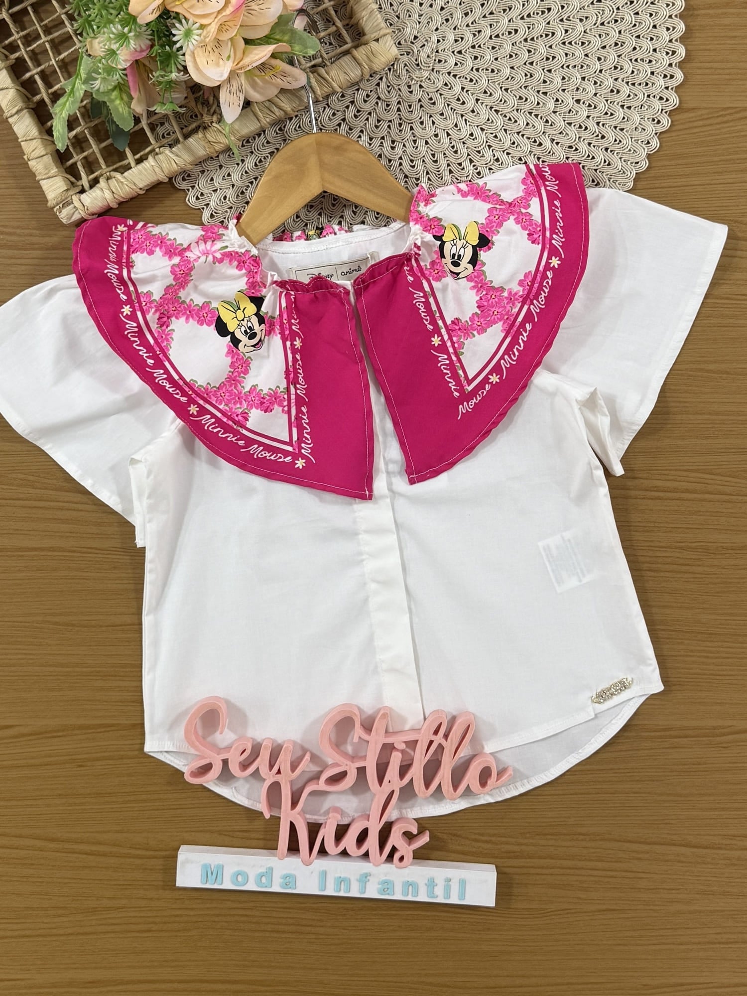 Blusa Infantil Animê Verão Branca Minnie Disney