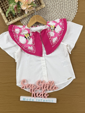 Blusa Infantil Animê Verão Branca Minnie Disney