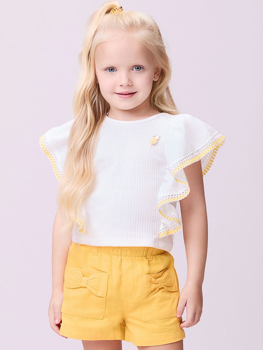 Blusa Infantil Momi Verão Canelada Com Babados Off White