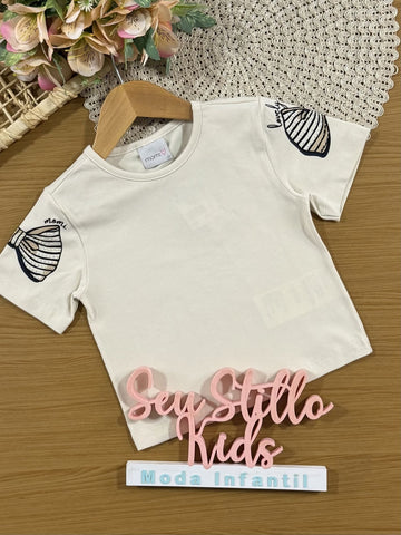 Blusa Infantil Momi Bege Lacinho com Strass